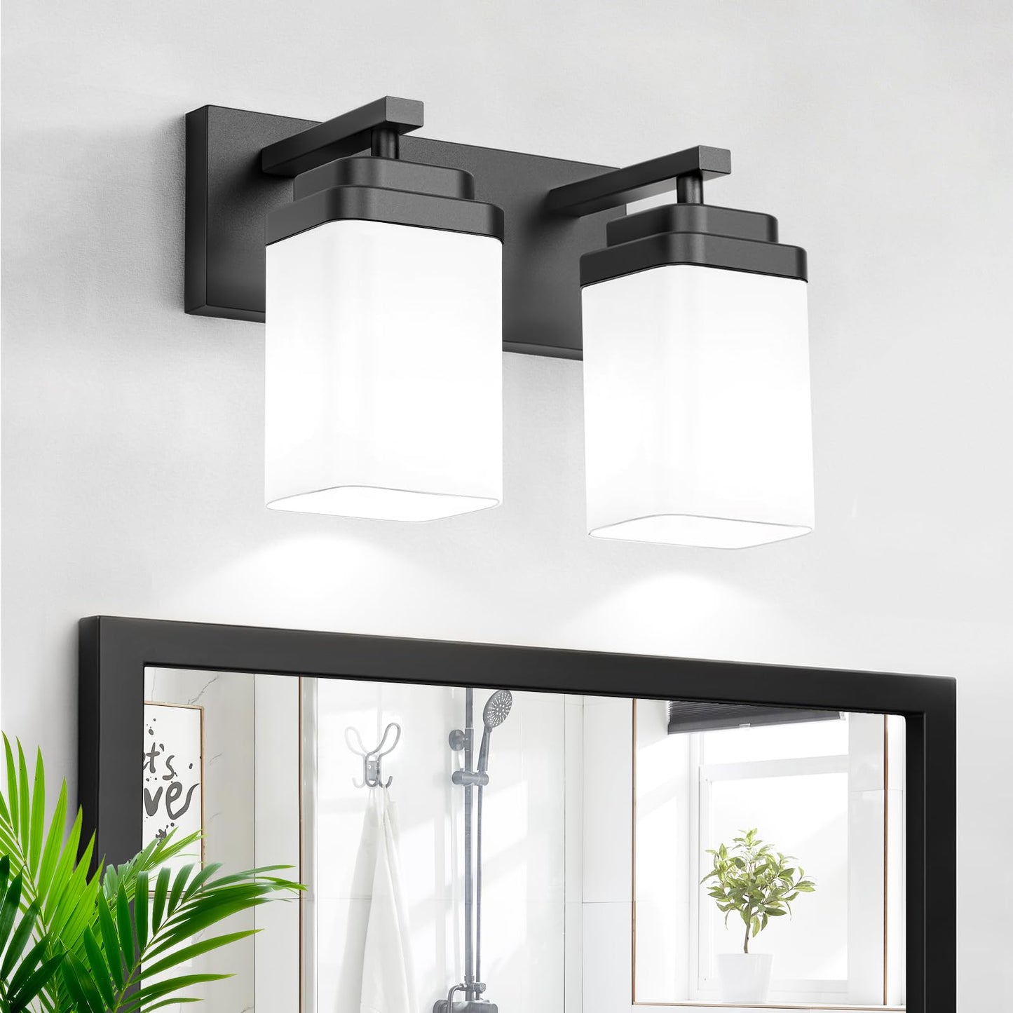 Black Bathroom Light Fixtures, 3 Lights Bathroom Lighting Fixtures Over Mirror, Square Design & Rectangle Large Backplate, Modern Vanity Lighting Fixtures, for Bathroom/Living Room/Bedroom