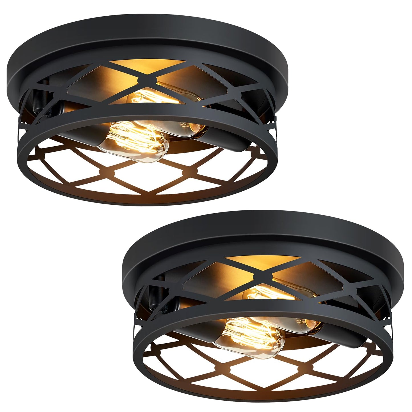 SKEJAO Flush Mount Ceiling Light Fixture,Black 2-Light Hallway Light Fixtures Ceiling,Light Fixtures Ceiling Mount for Farmhouse,Kitchen,Hall,Bedroom,Bathroom (2 Pack)