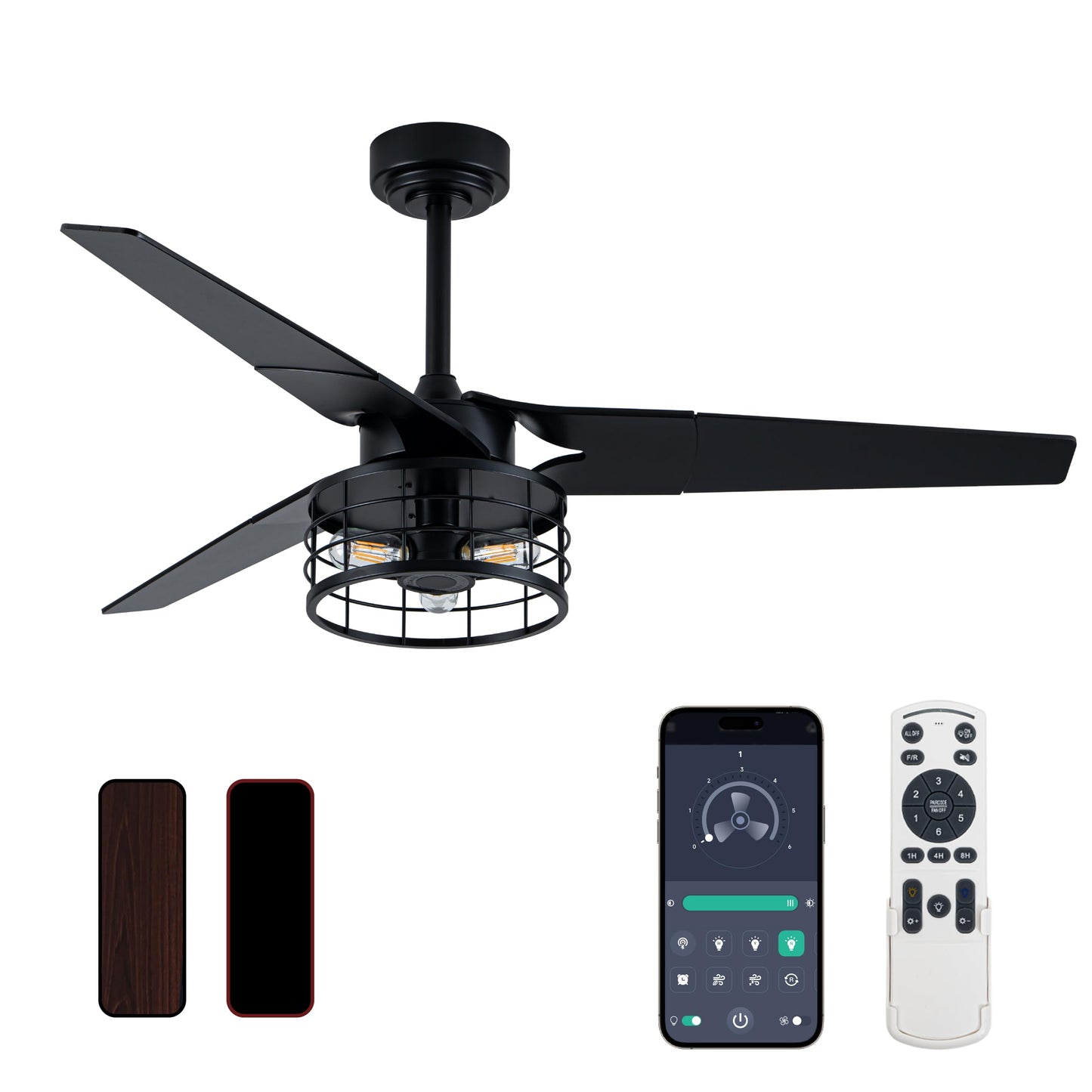 Gold Ceiling Fan with Lights and Remote, 52 In | 3 Blade Style, App Remote Control, Timer, Reversible, 3CCT, 6 Speed, 2 Color Blade for Indoor, Bedroom, Living Room