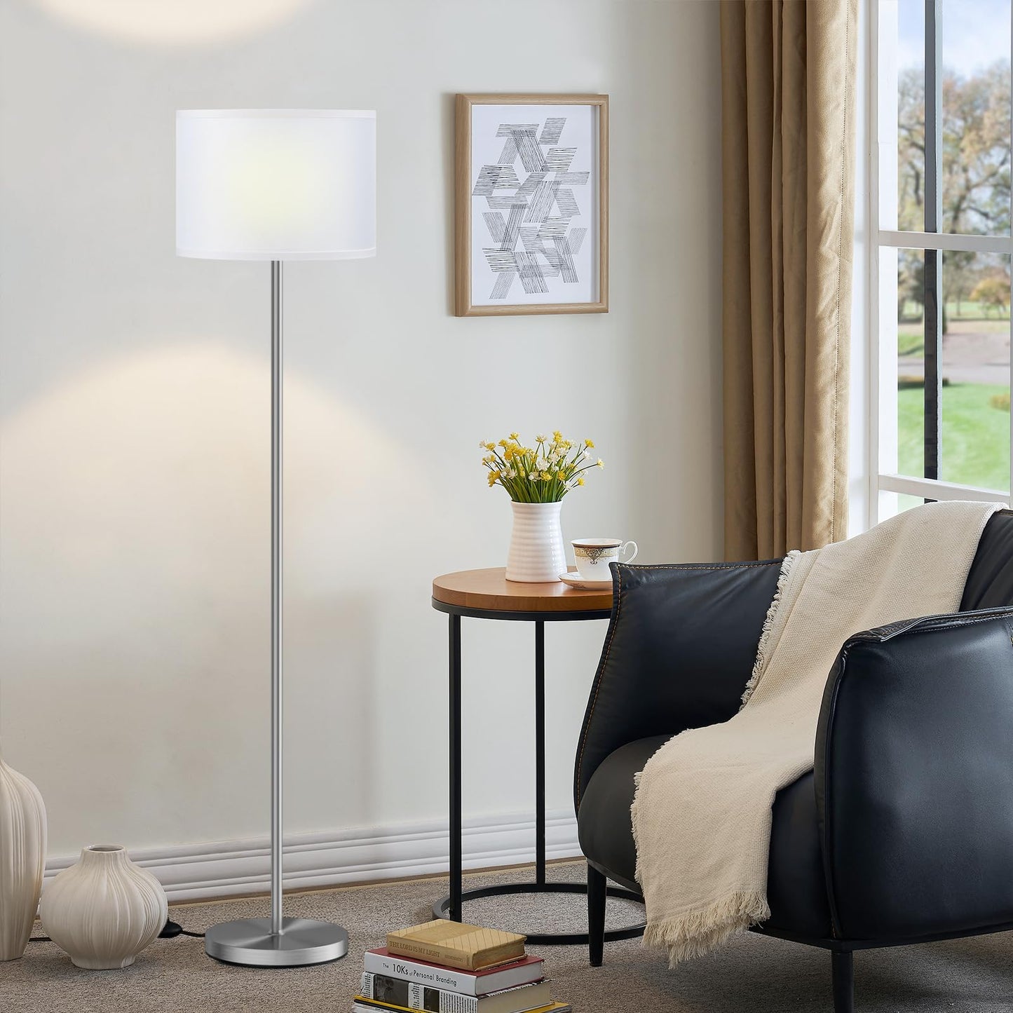 Modern Floor Lamp Simple Design with White Shade & Foot Pedal Switch | 60" Black Floor Lamp(Without Bulb), Tall Lamps for Living Room Bedroom Office Dining Room Kitchen
