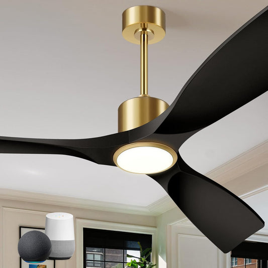 Ceiling Fans with Lights, Ceiling Fans with Lights and Remote Control, 52 inch Ceiling Fan with Light, Outdoor Ceiling Fans for Patios 3 Blade Bedroom Living Room-Matte Black and Gold