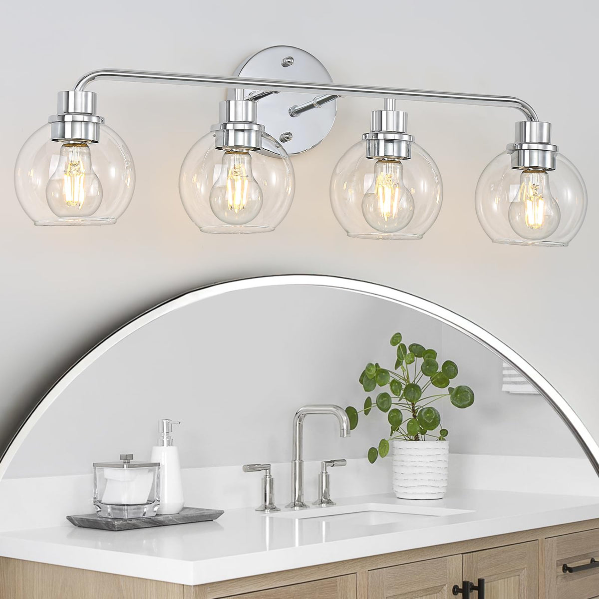 Bathroom Light Fixtures Gold Vanity Light 3 Light Brushed Brass | Wall Sconces Lighting with Clear Globe Glass Shades Bath Wall Lamp for Mirror Kitchen Living Room Bedroom Hallway