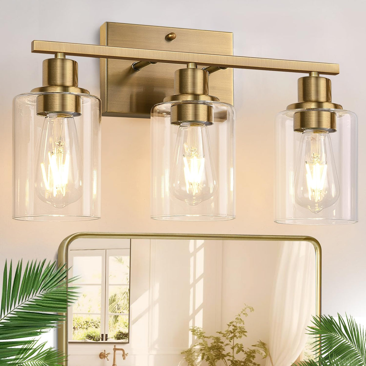 Indoi 4-Light Bathroom Light Fixtures, Matte Black Modern Vanity Lights with Clear Glass Shades, Bathroom Wall Lamp for Mirror Living Room Cabinet Bedroom Porch