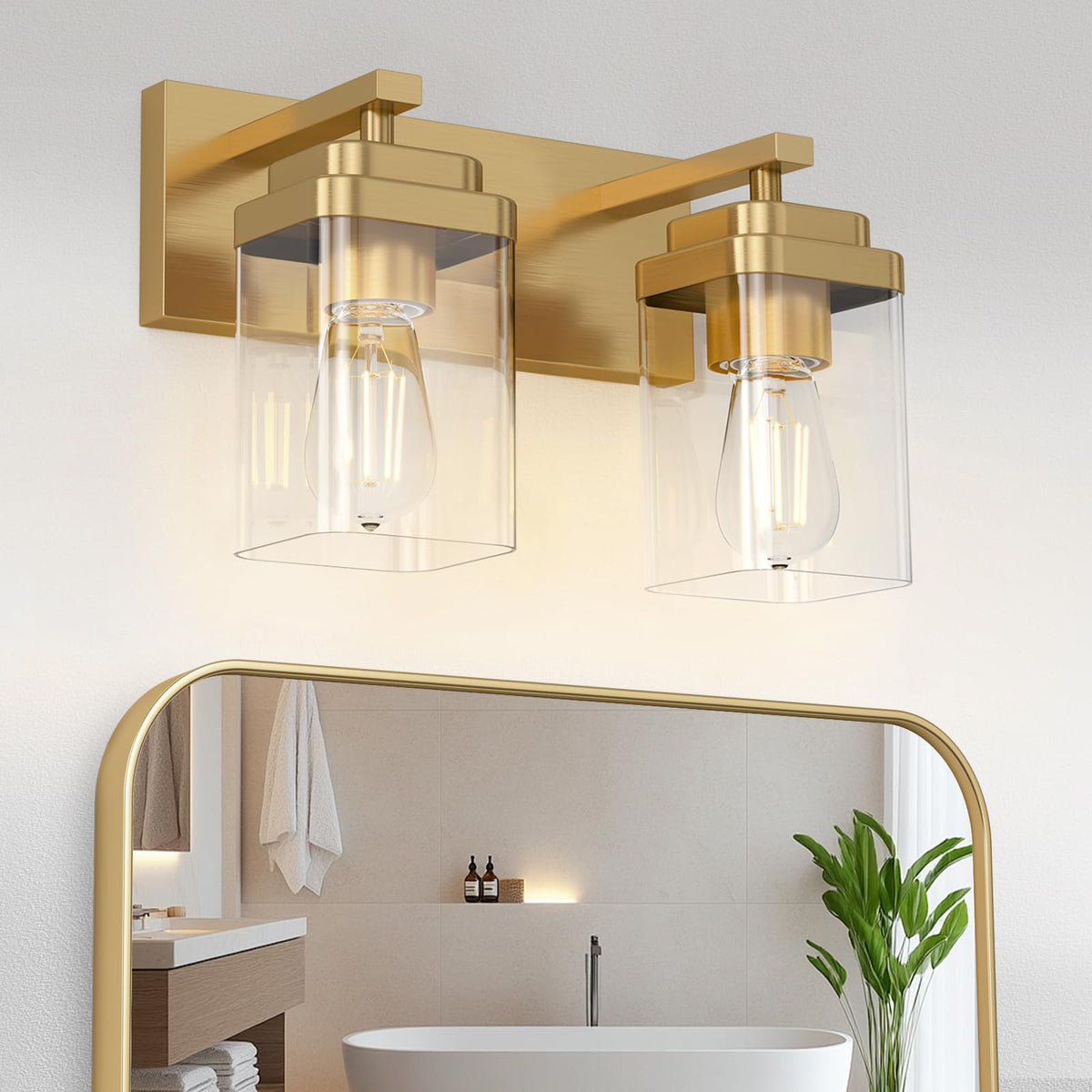 Black Bathroom Light Fixtures, 3 Lights Bathroom Lighting Fixtures Over Mirror, Square Design & Rectangle Large Backplate, Modern Vanity Lighting Fixtures, for Bathroom/Living Room/Bedroom