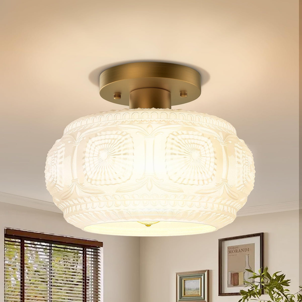 Globe Glass Semi Flush Mount Ceiling Light Fixture, Vintage Gold | Beautiful Light Shadow, Easy to Install, Bright Ambiance, Modern Lighting for Hallway Entryway Kitchen Bathroom Bedroom