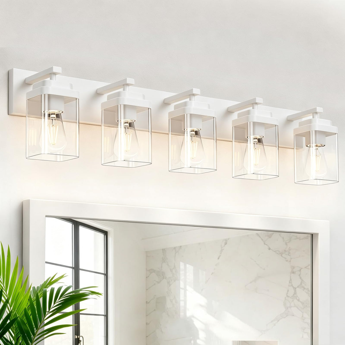 Black Bathroom Light Fixtures, 3 Lights Bathroom Lighting Fixtures Over Mirror, Square Design & Rectangle Large Backplate, Modern Vanity Lighting Fixtures, for Bathroom/Living Room/Bedroom