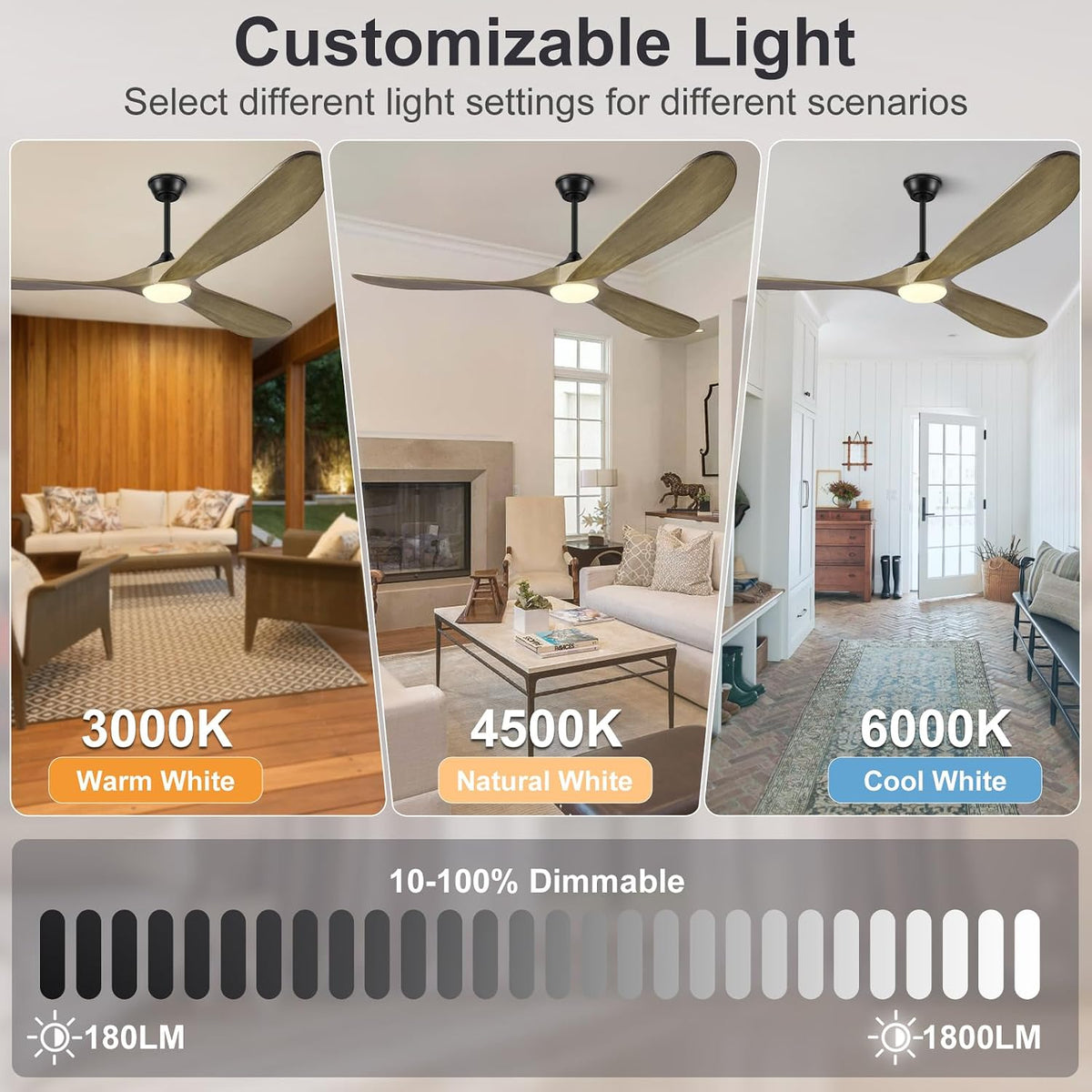 Eliora 60 Inch Ceiling Fans with Lights, Wood Outdoor Ceiling Fan for Patio and Remote Control Rustic Propeller Large Ceiling Fans with Light Farmhouse Indoor Quiet High cfm, Bronze Gray