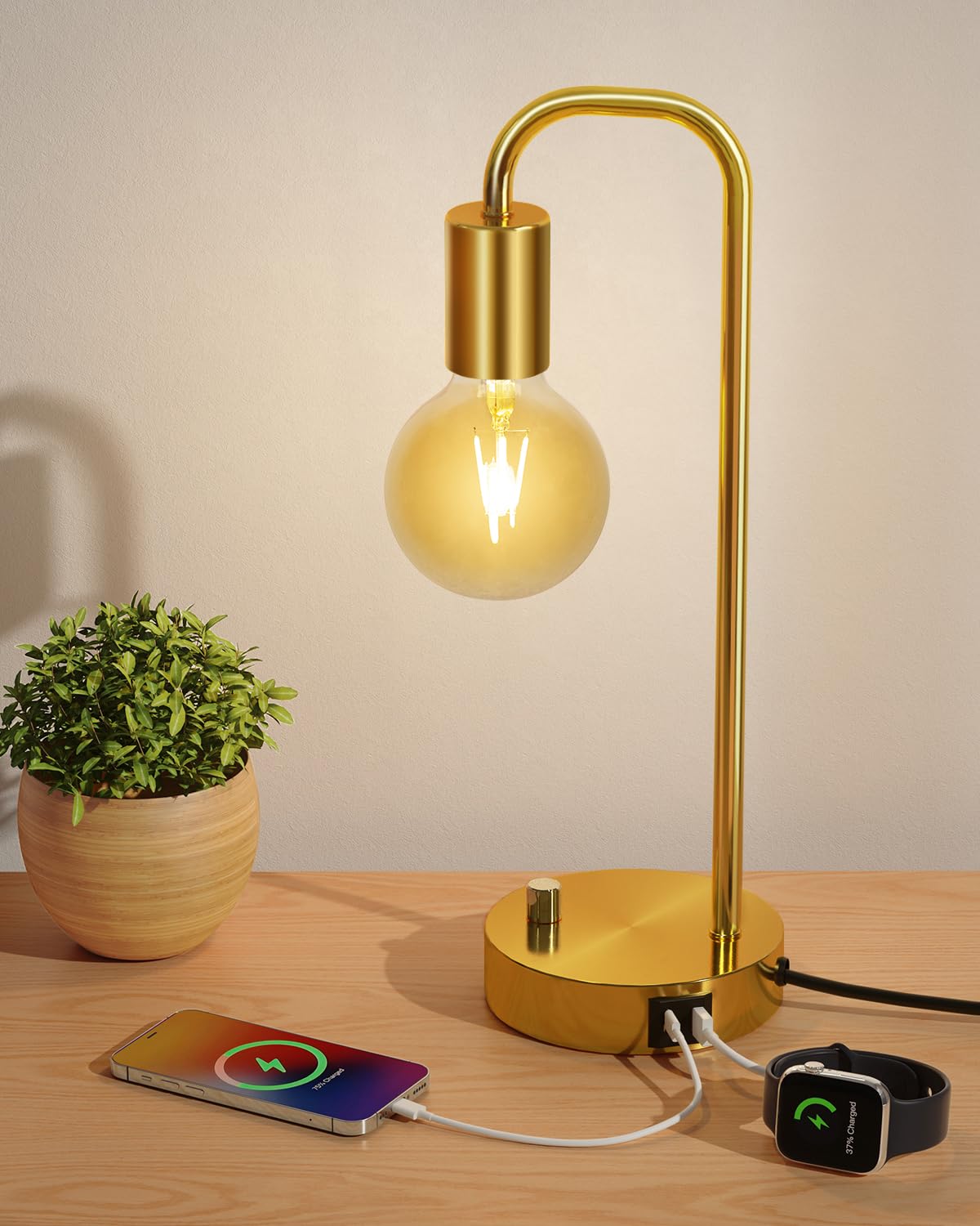 ONEWISH Industrial Table Lamp for Bedroom, Fully Dimmable Modern Bedside Lamps with 2700K Warm Light Bulb for Kids Reading, Minimalist Nightstand Lamps for Living Room, Office (Bulb Included)