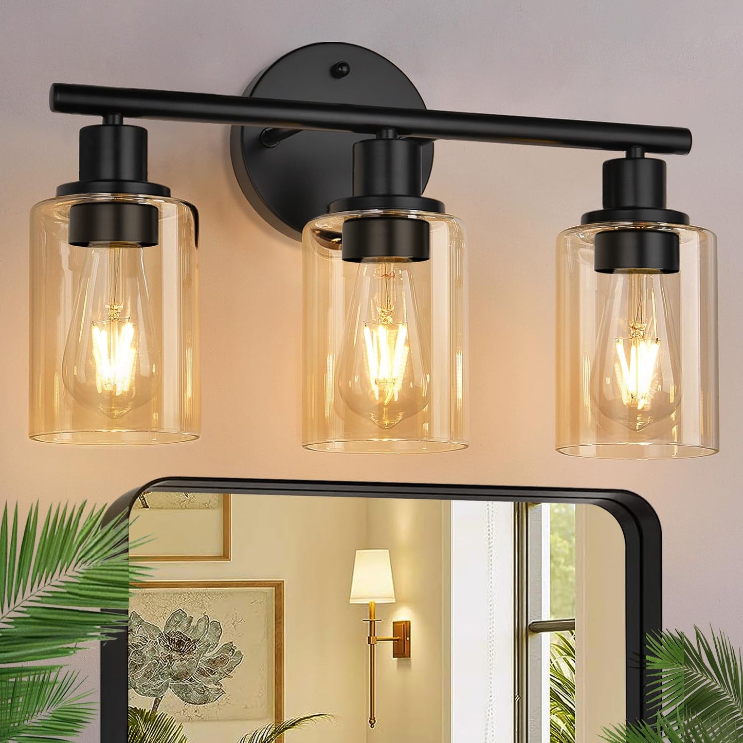 Zarbitta 3-Light Bathroom Light Fixtures, Brushed Nickel Vanity Light, Farmhouse Wall Lights with Clear Glass Shade, Bathroom Wall Lamp for Mirror Kitchen Bedroom Hallway Living Room Hallway Cabinet