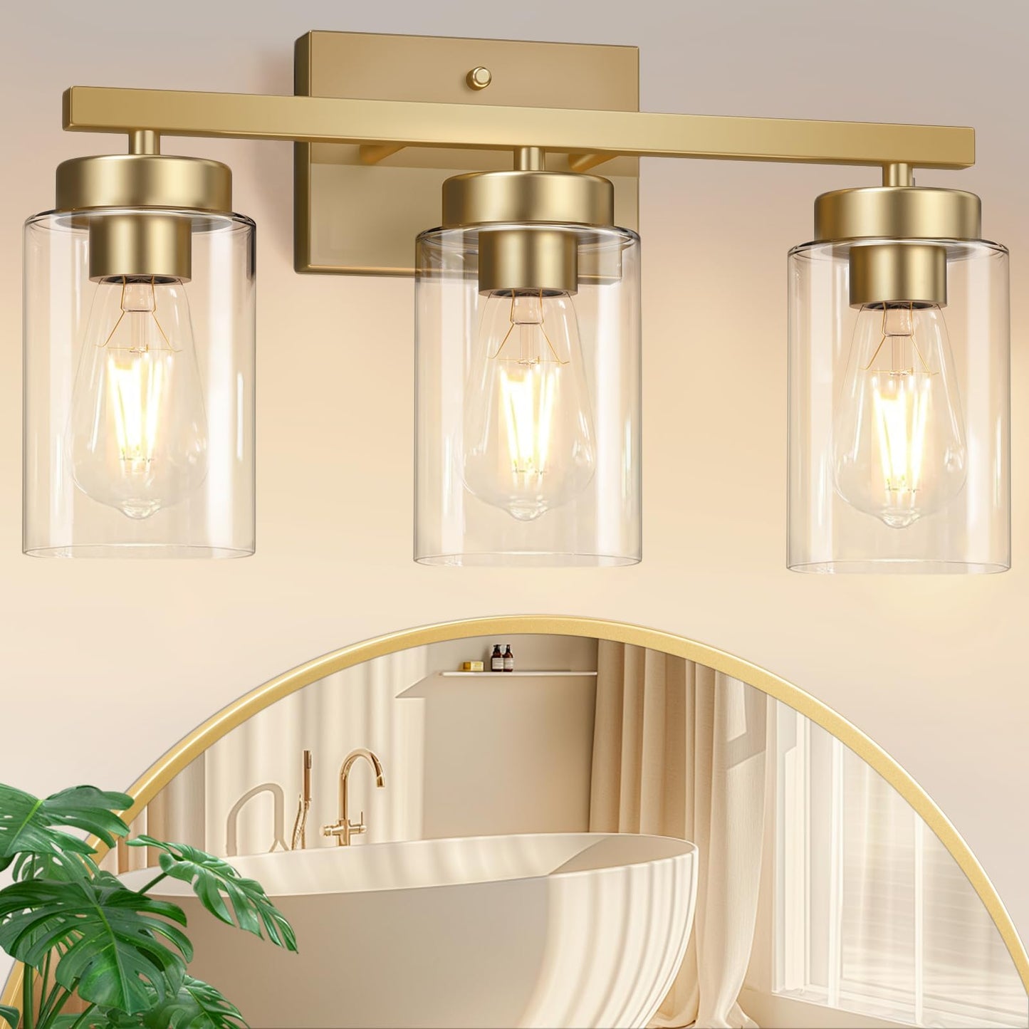 IZORRO Modern Bathroom Light Fixtures, 4 Light Black Vanity Lights, Bathroom Lighting Fixtures Over Mirror with Clear Glass for Living Room Cabinet Bedroom