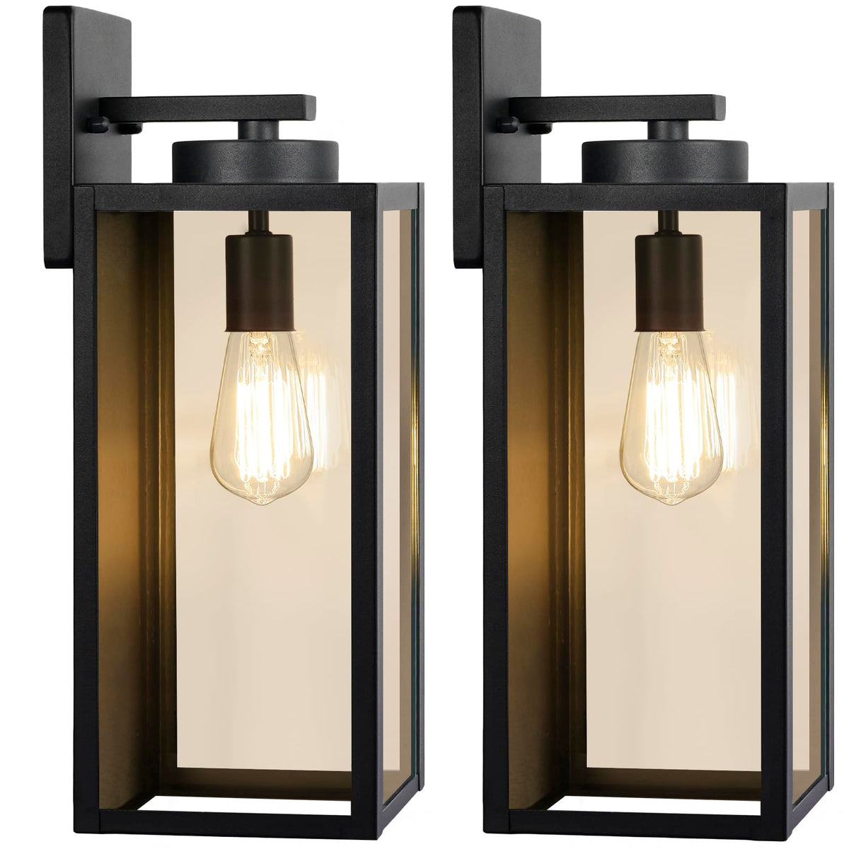 Outdoor Wall Light Fixtures, Modern Black Exterior Wall Lanterns | Waterproof Metal Construction, Rust-resistant, Quick & Easy Installation, Clear Glass Shades & Standard E26 Socket