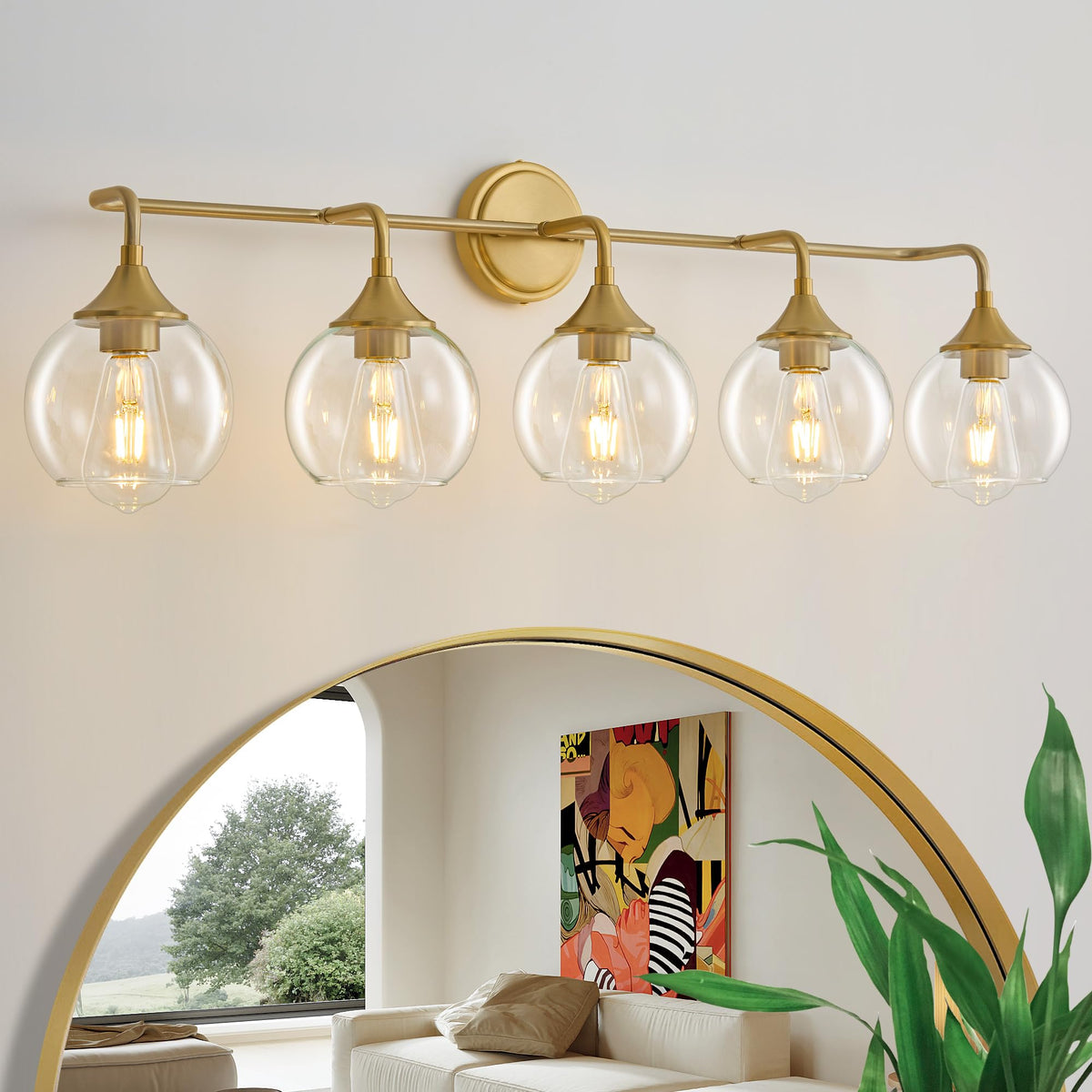 Gold Bathroom Light Fixtures 3-Light Farmhouse Vanity Light 22" | Modern Vanity Lighting Fixtures Over Mirror, Thickened Clear Glass Shade, UL E26 Dimmable