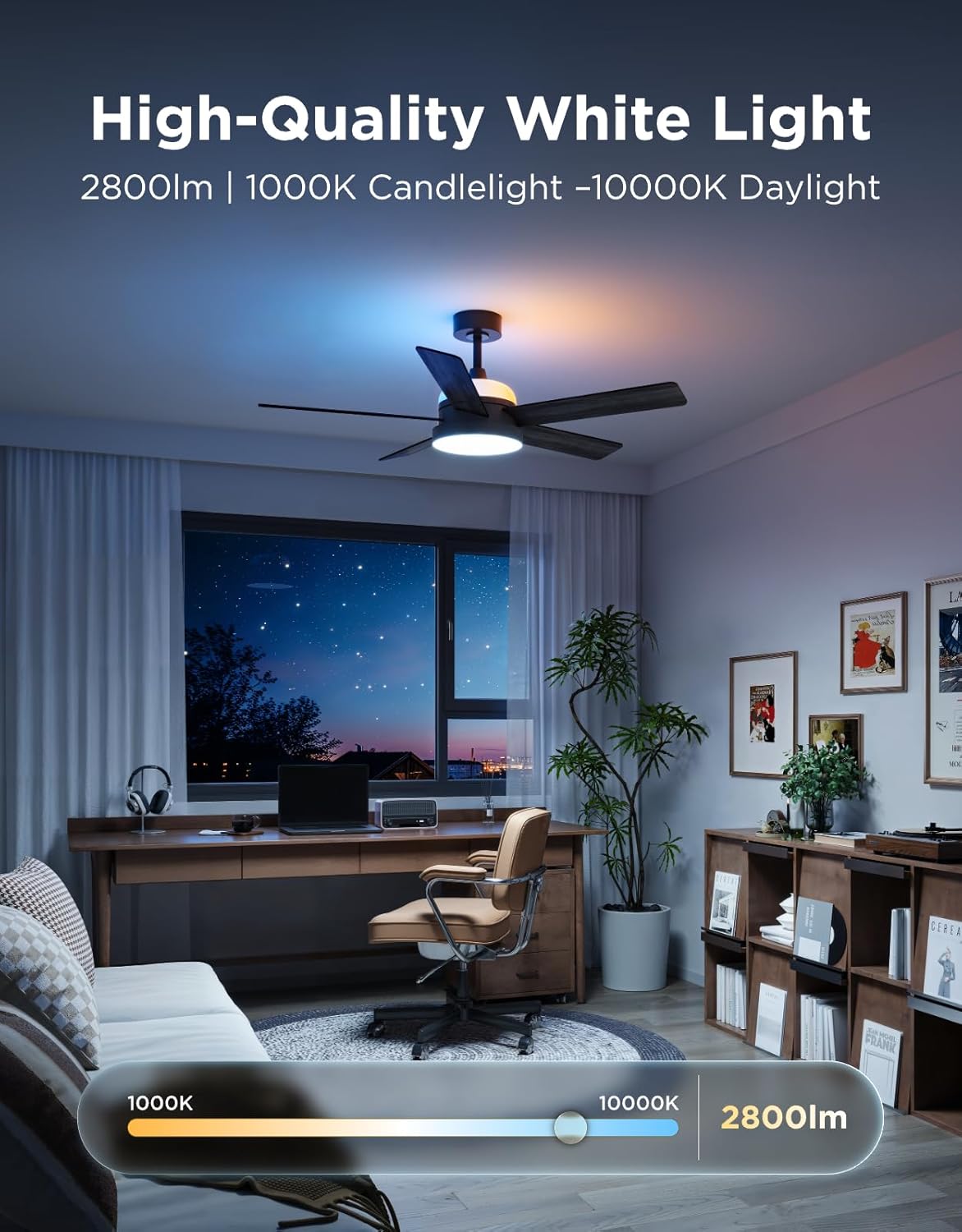 Govee Ceiling Fans with Lights and Remote, RGBIC Smart 52'' flush mount | Reversible DC Motor, Dimmable, 2800lm, Low Profile Ceiling Fan for Bedroom, Living Room, Black