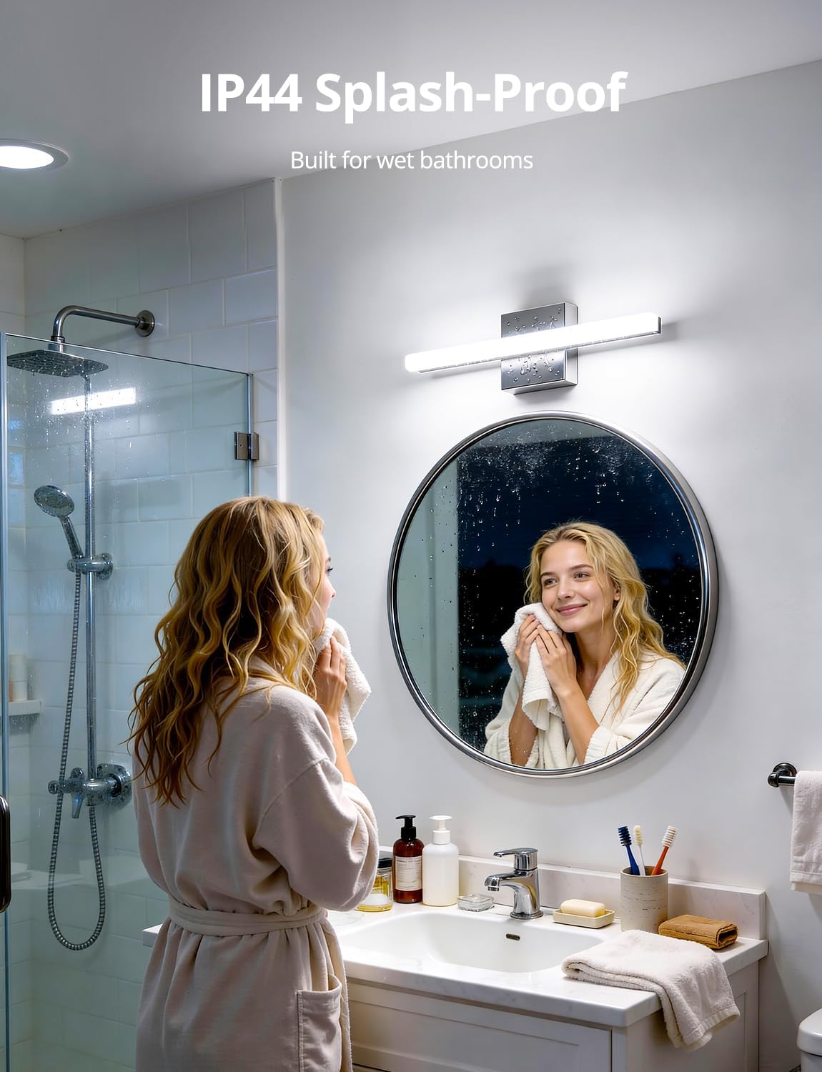 Bathroom Light Fixtures Over Mirror, Modern Bath Wall Lamp Chrome | Small 16 Inch, Gentle Lighting, Linear Lamp Bar for Vanity Restroom, Lámparas para Baño, IP44 Rustproof, 6000K Cool White