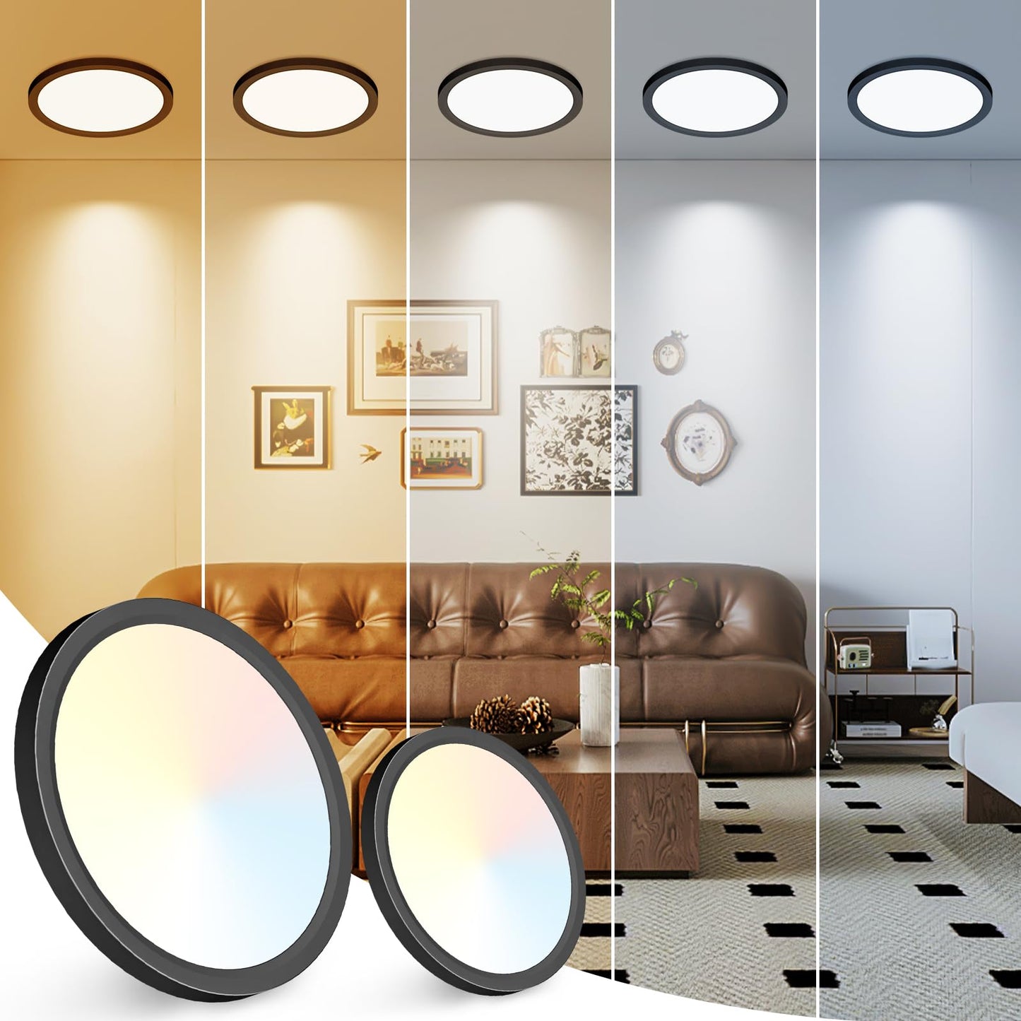 12Inch LED Ceiling Light Flush Mount, 5CCT 3000K-6500K Adjustable Ceiling Light Fixture, 2400LM 24W Bright White Flat Lighting Fixture for Hallway Kitchen Bathroom Bedroom, 6Pack