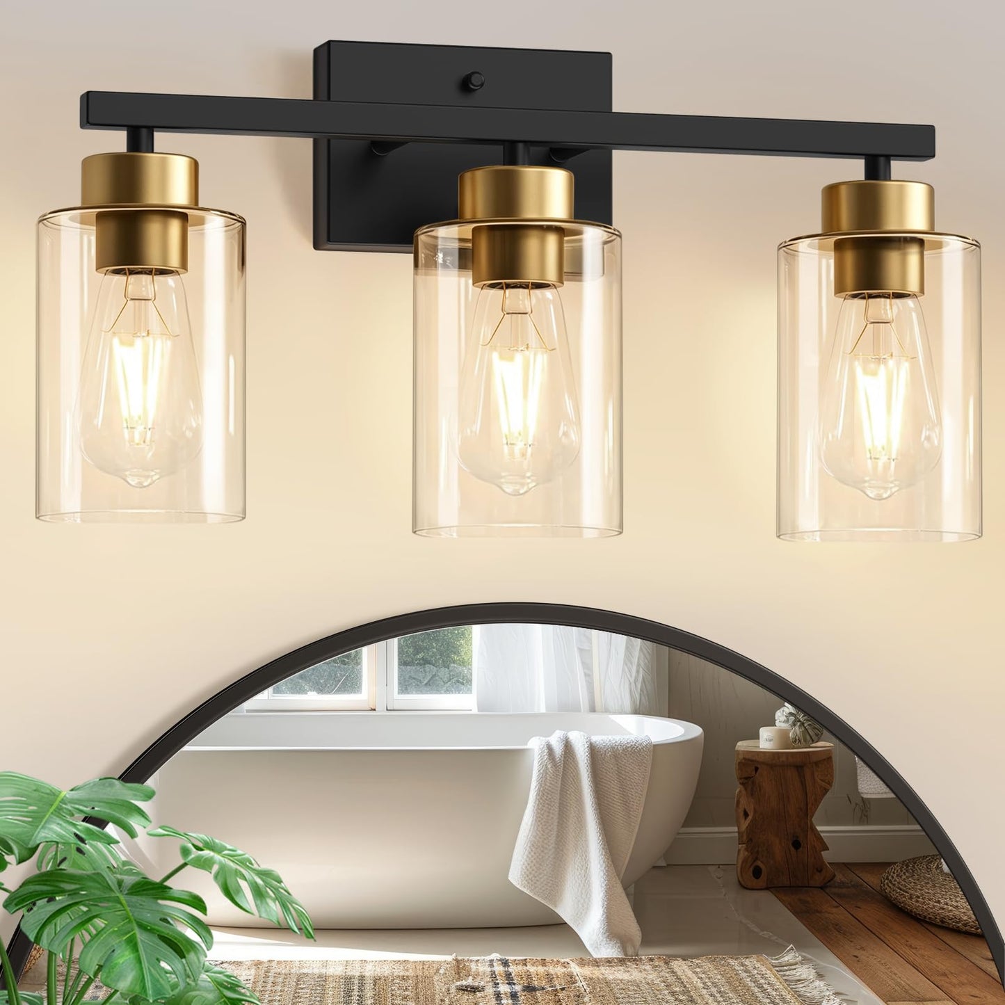 IZORRO Modern Bathroom Light Fixtures, 4 Light Black Vanity Lights, Bathroom Lighting Fixtures Over Mirror with Clear Glass for Living Room Cabinet Bedroom