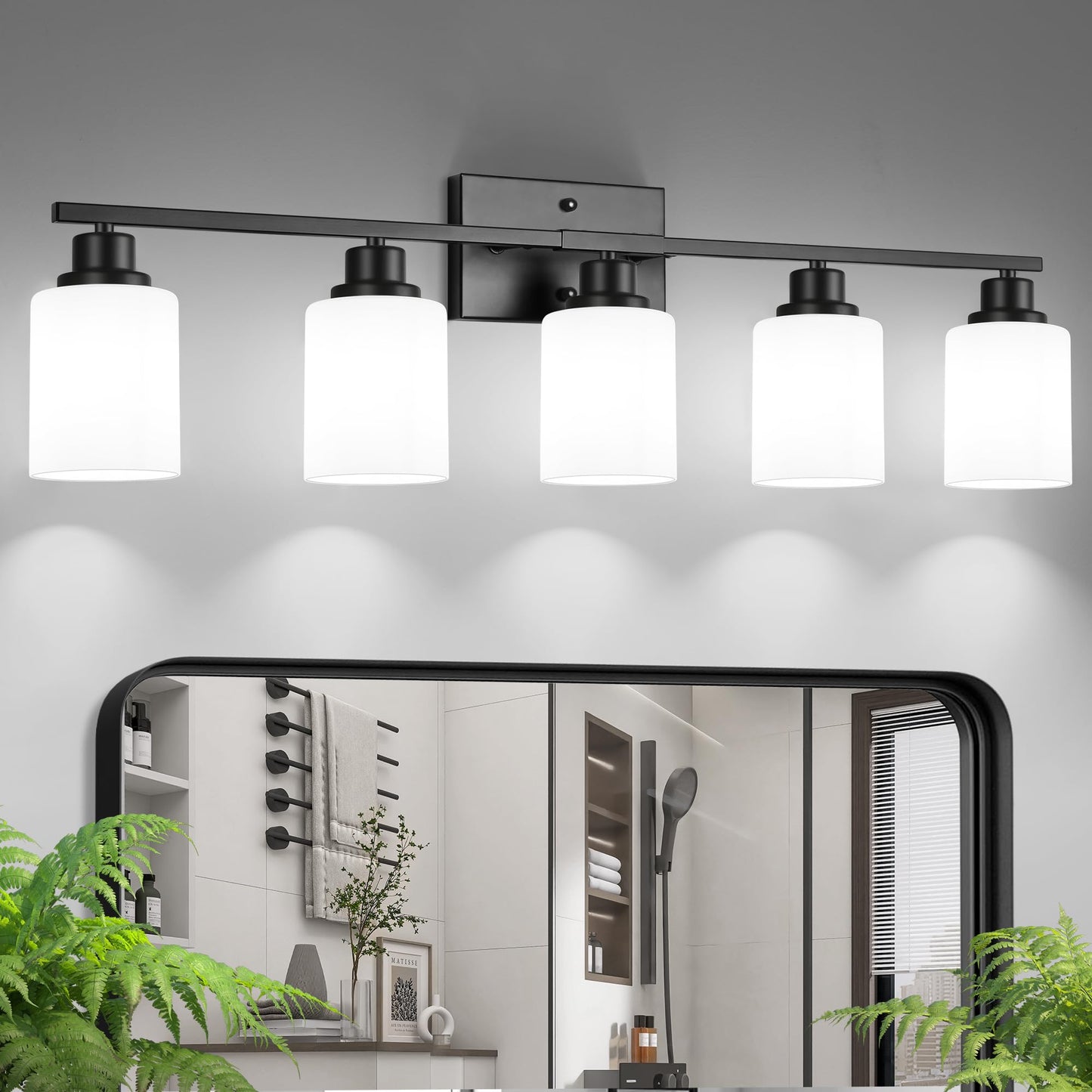 Ascher Bathroom Light Fixtures, 4-Light Vanity Light Over Mirror, Brushed Nickel Wall Sconces with Milky White Frosted Glass Shades, Wall Lamp for Living Room Bedroom, E26 Base(Bulbs Not Included)