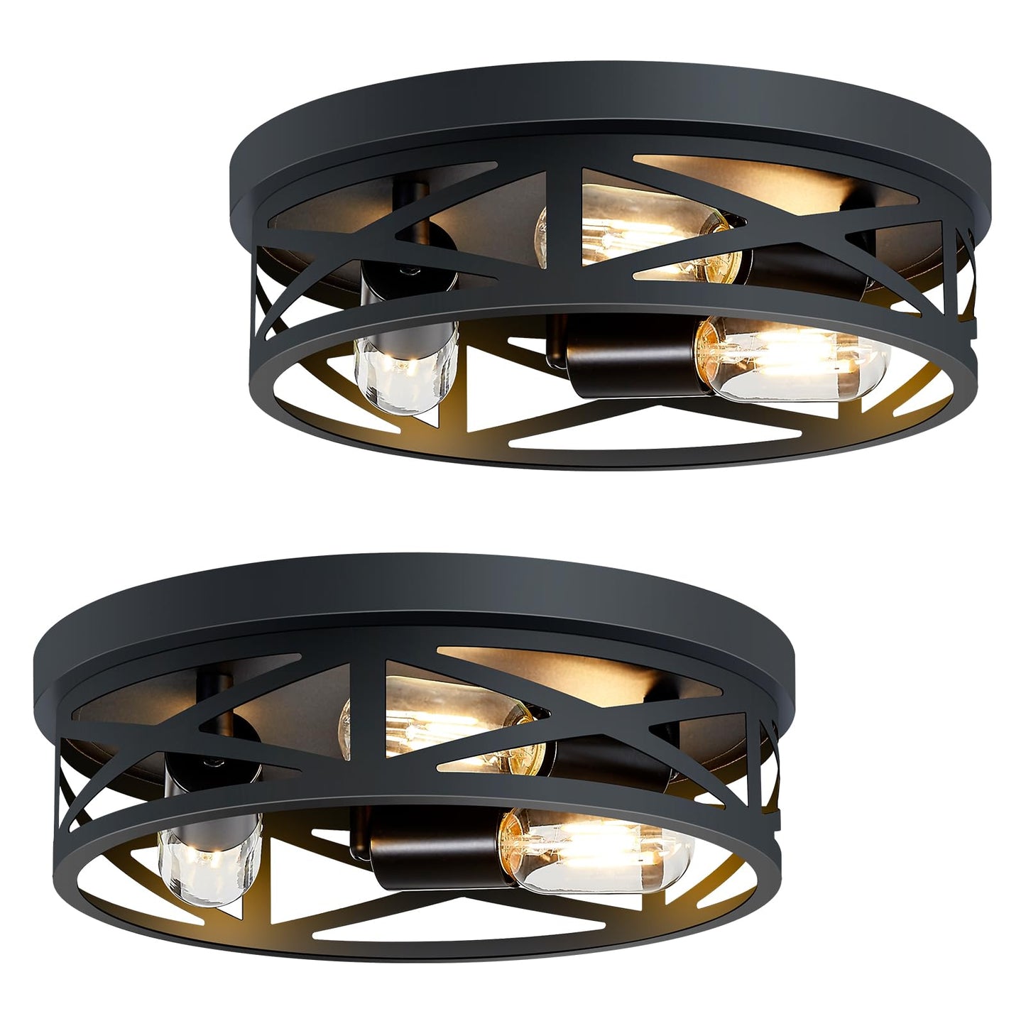 SKEJAO Flush Mount Ceiling Light Fixture,Black 2-Light Hallway Light Fixtures Ceiling,Light Fixtures Ceiling Mount for Farmhouse,Kitchen,Hall,Bedroom,Bathroom (2 Pack)