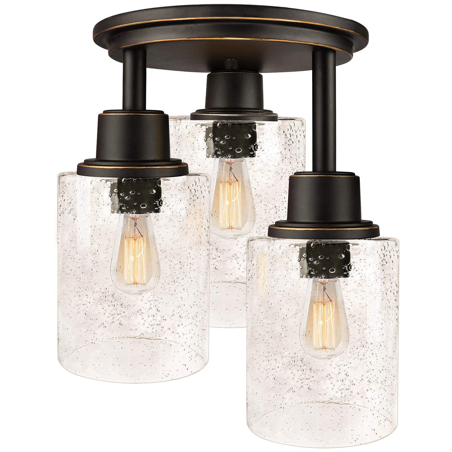 ROTTOGOON Semi Flush Mount Ceiling Light, Close to Ceiling Lights Fixtures, 3 Light Kitchen Ceiling Lights Fixtures with Glass Shades, Hallway Light Fixtures Ceiling Mount for Foyer, 9.9" x 13", Black