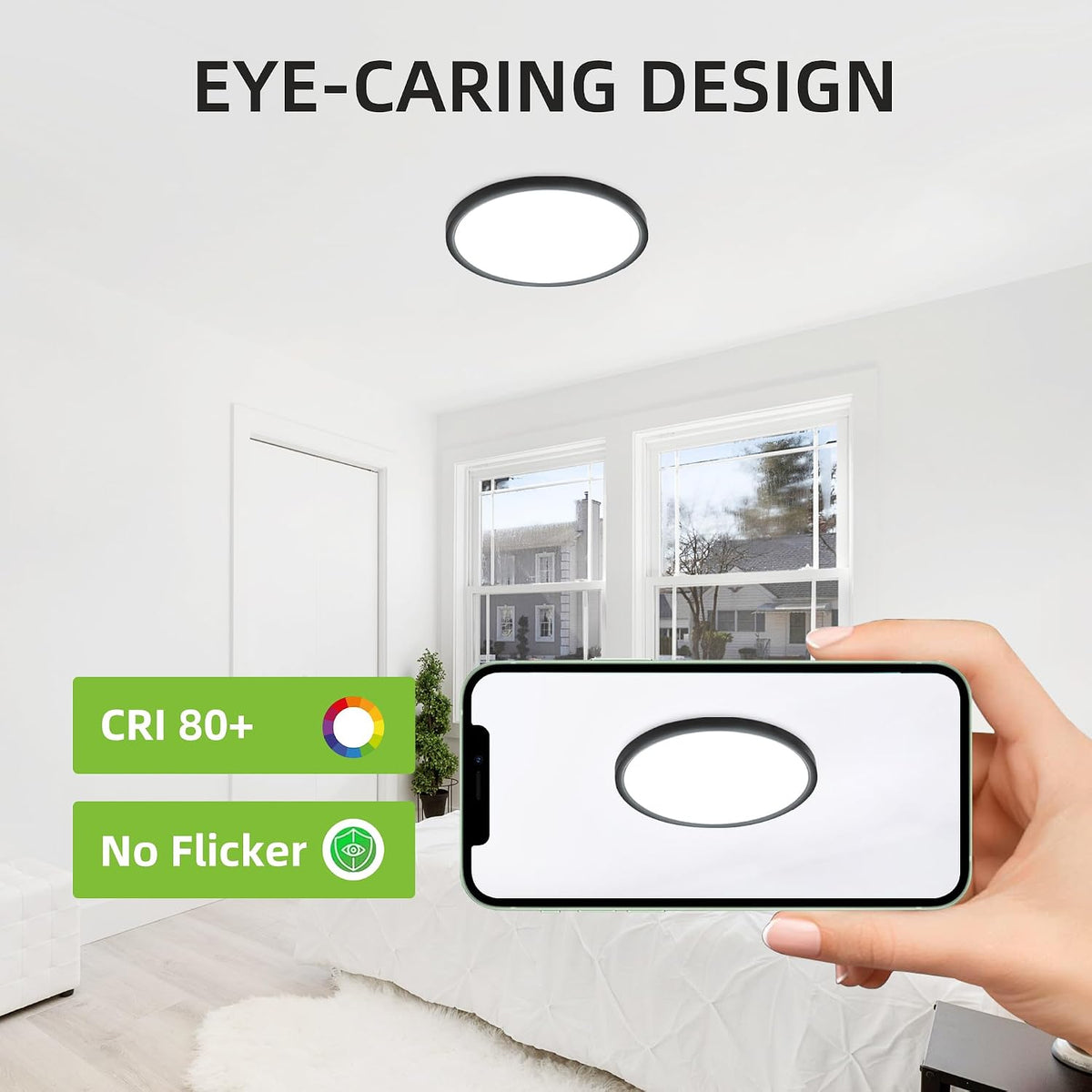 hykolity 12 Inch LED Round Flat Panel Light,3CCT,3000K/4000K/5000K | 24W Selectable CCT Edge-Lit Flush Mount Ceiling Light Fixture for Kitchen,Bedroom,Laundry and Closet Room,Black