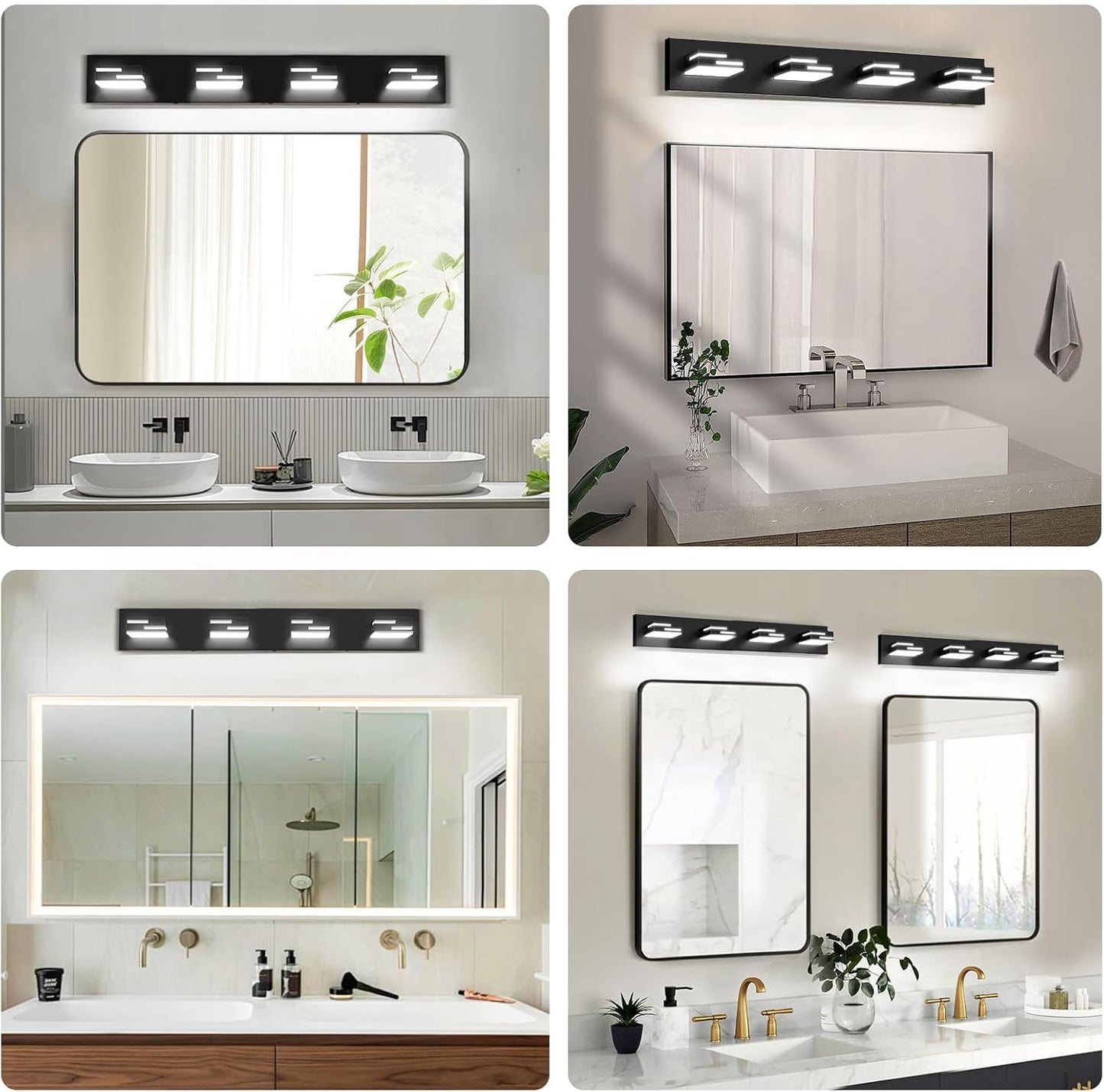 LED Modern Bathroom Vanity Light Fixtures, Dimmable Matte Black Vanity Lights for Bathroom Lighting Fixtures Over Mirror, with 360° Rotatable Acrylic Heads 4-Light 30-inch (Cool White 6000K)