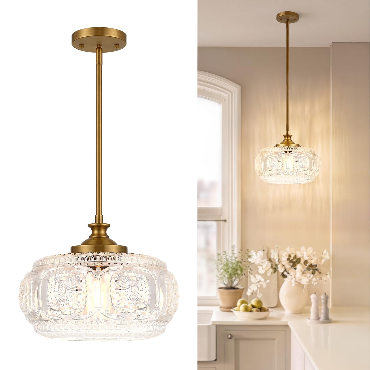 Globe Glass Semi Flush Mount Ceiling Light Fixture, Vintage Gold | Beautiful Light Shadow, Easy to Install, Bright Ambiance, Modern Lighting for Hallway Entryway Kitchen Bathroom Bedroom