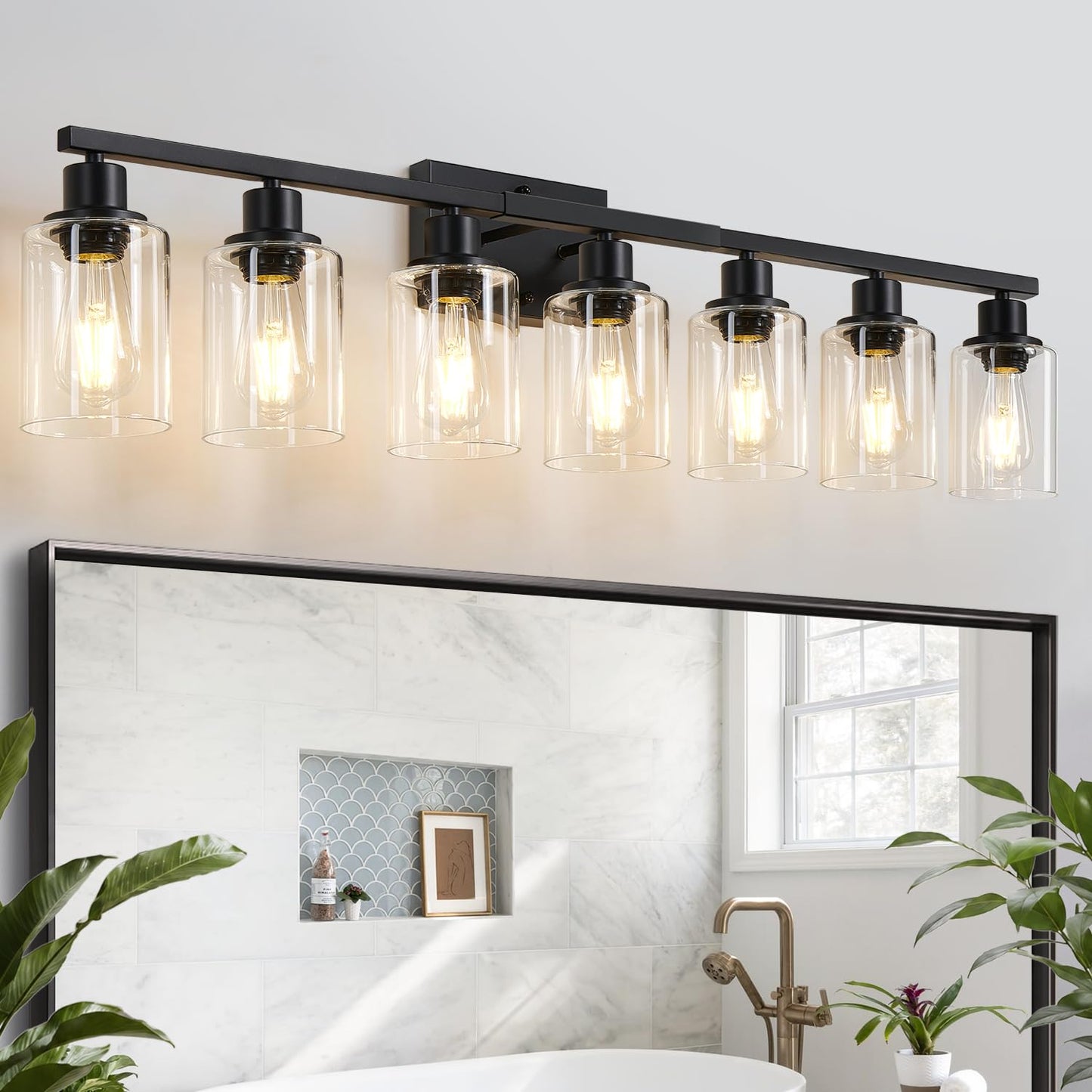 MOKATNG 4-Light Vanity Light with Milky White Shades, Brushed Nickel Bathroom Lighting Fixtures Over Mirror, Modern Bathroom Wall Lamp for Mirror Living Room Cabinet Bedroom