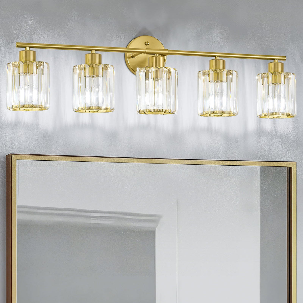 Modern Brushed Nickel Crystal Bathroom Light Fixtures,3-Light | Bathroom Lighting Fixtures over Mirror,Vanity Lights for Mirror, Restroom(Ceramic E26 Socket,Bulbs Not Include)