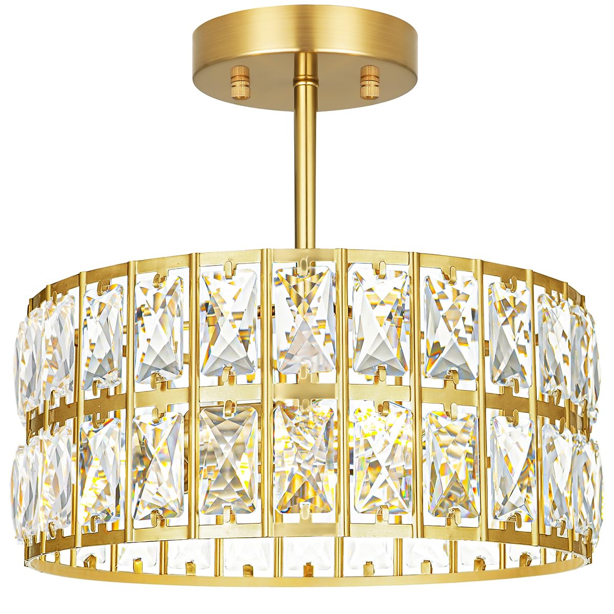 Crystal Ceiling Light Fixture, Modern Semi Flush Mount Ceiling Light, Gold Hallway Lighting Fixtures Chandelier for Kitchen, Close To Ceiling Light Fixtures for Entryway Bedroom, 1-Light, 11Inch