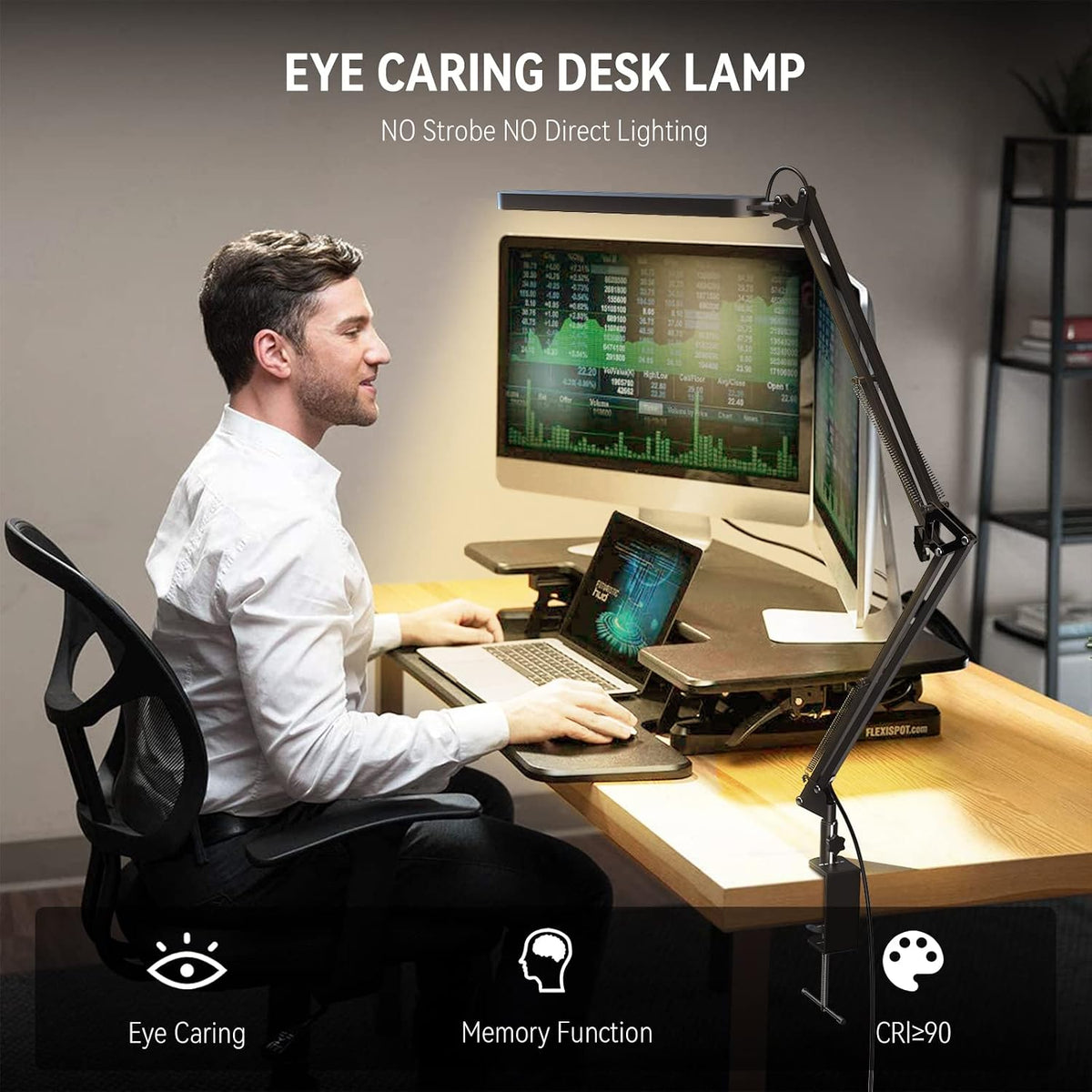 Desk Lamp for Home Office, Eye Comfortable LED Desk Light for Long Hours, Adjustable Swing Arm with Memory Function, Black