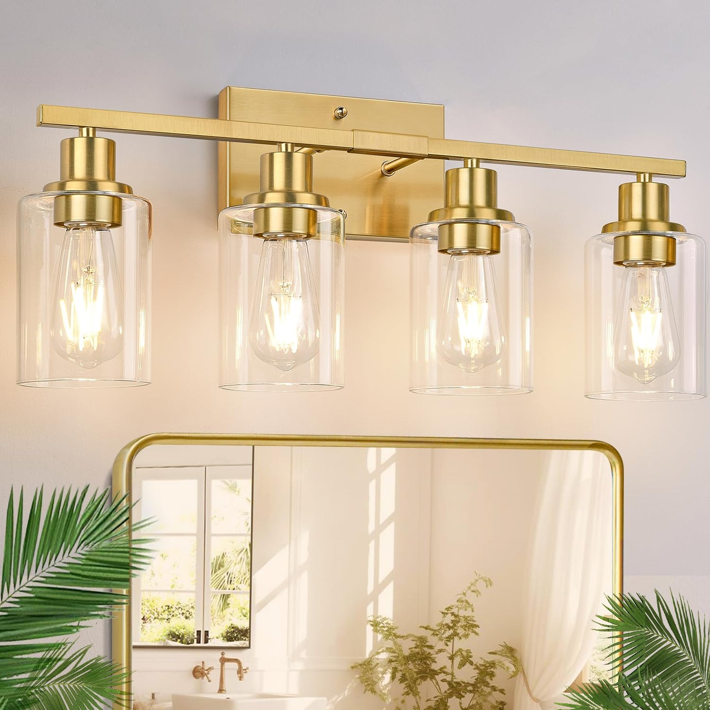 Indoi 4-Light Bathroom Light Fixtures, Matte Black Modern Vanity Lights with Clear Glass Shades, Bathroom Wall Lamp for Mirror Living Room Cabinet Bedroom Porch