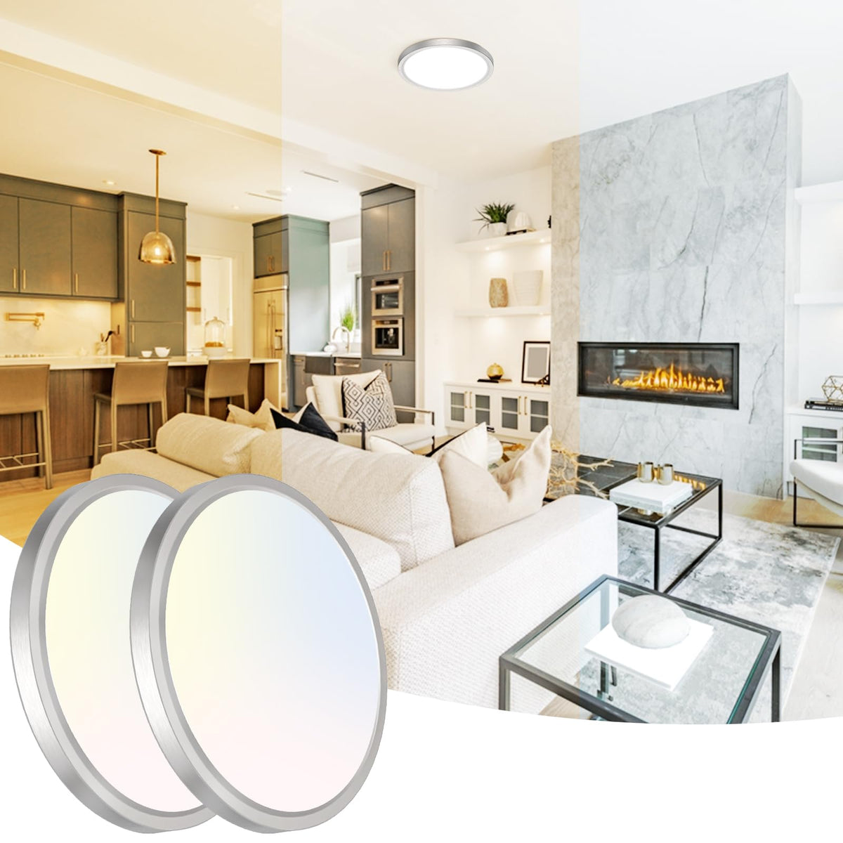 12Inch LED Ceiling Light Flush Mount, 5CCT 3000K-6500K Adjustable Ceiling Light Fixture, 2400LM 24W Bright White Flat Lighting Fixture for Hallway Kitchen Bathroom Bedroom, 6Pack