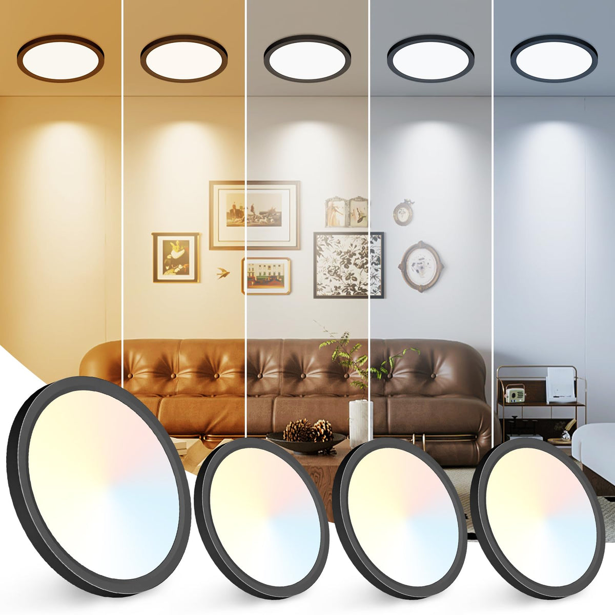 12Inch LED Ceiling Light Flush Mount, 5CCT 3000K-6500K Adjustable Ceiling Light Fixture, 2400LM 24W Bright White Flat Lighting Fixture for Hallway Kitchen Bathroom Bedroom, 6Pack