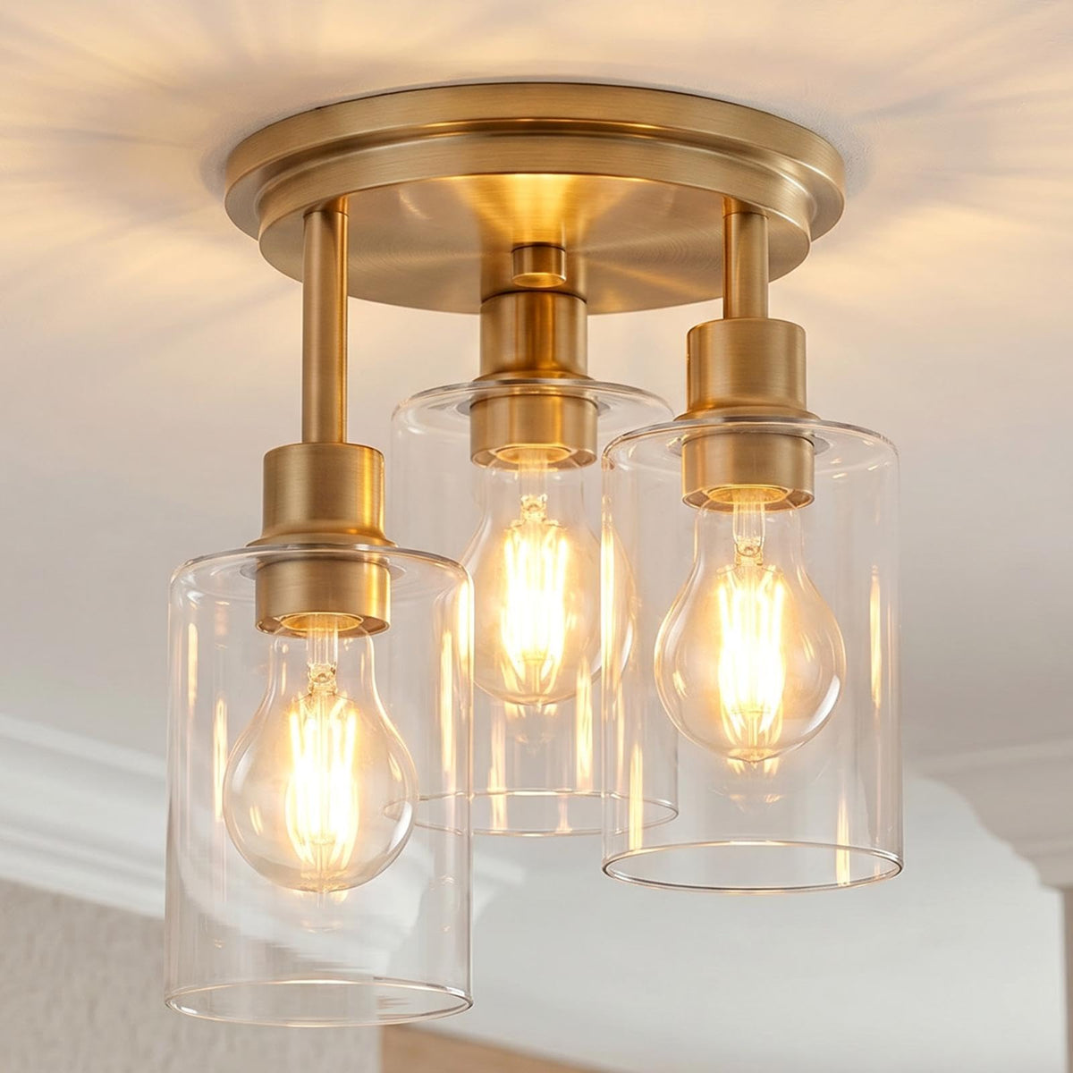 ROTTOGOON Semi Flush Mount Ceiling Light, Close to Ceiling Lights Fixtures, 3 Light Kitchen Ceiling Lights Fixtures with Glass Shades, Hallway Light Fixtures Ceiling Mount for Foyer, 9.9" x 13", Black