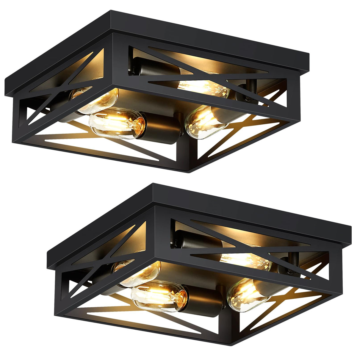 SKEJAO Black Flush Mount Ceiling Light Fixture,2-Light Square Hallway Light Fixtures Ceiling,Light Fixtures Ceiling Mount for Farmhouse,Kitchen,Hall,Bedroom (2 Pack)