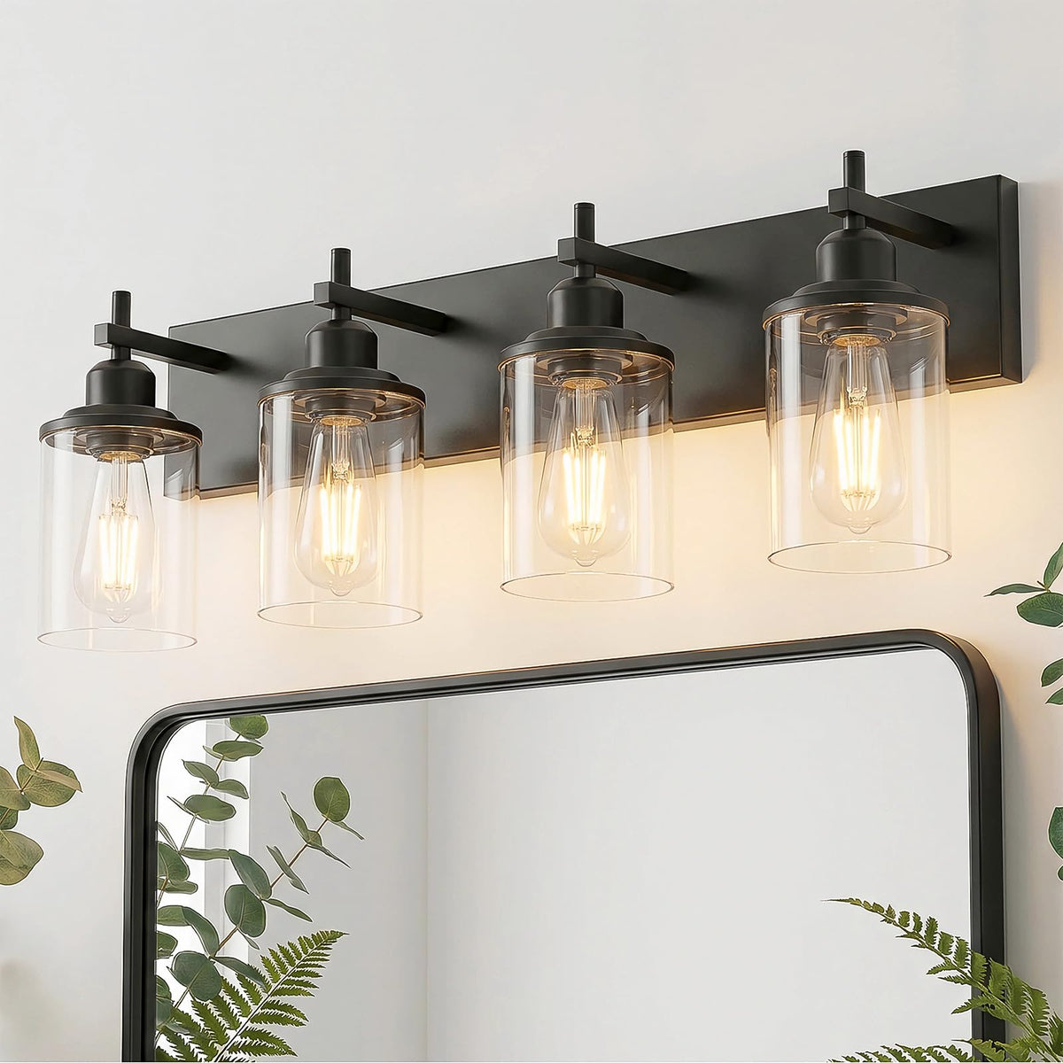 Lanhall 3-Light Black Bathroom Light Fixture Over Mirror Modern Farmhouse Bathroom Vanity Light Vintage Wall Lighting with Clear Glass Shade for Bathroom, Bedroom, Hallway, Cabinet