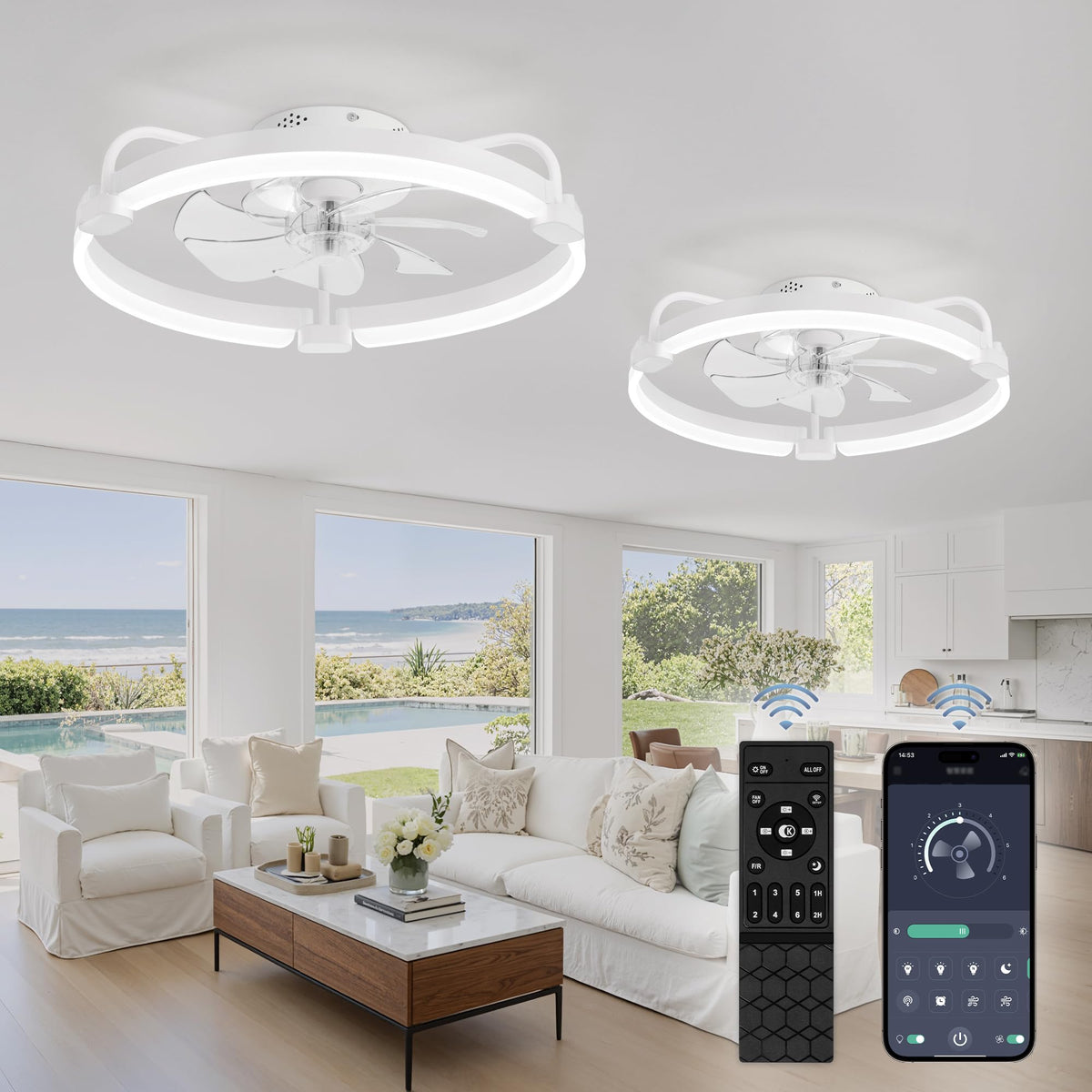 LEDIARY 20" Ceiling Fans with Lights and Remote, Low Profile Led Fan Light | Flush Mount, Stepless Dimmable Fandelier, 6 Speeds, 3 CCT, Quiet Reversible DC Motor, 2H Timer, Bedroom, Living Room, Black