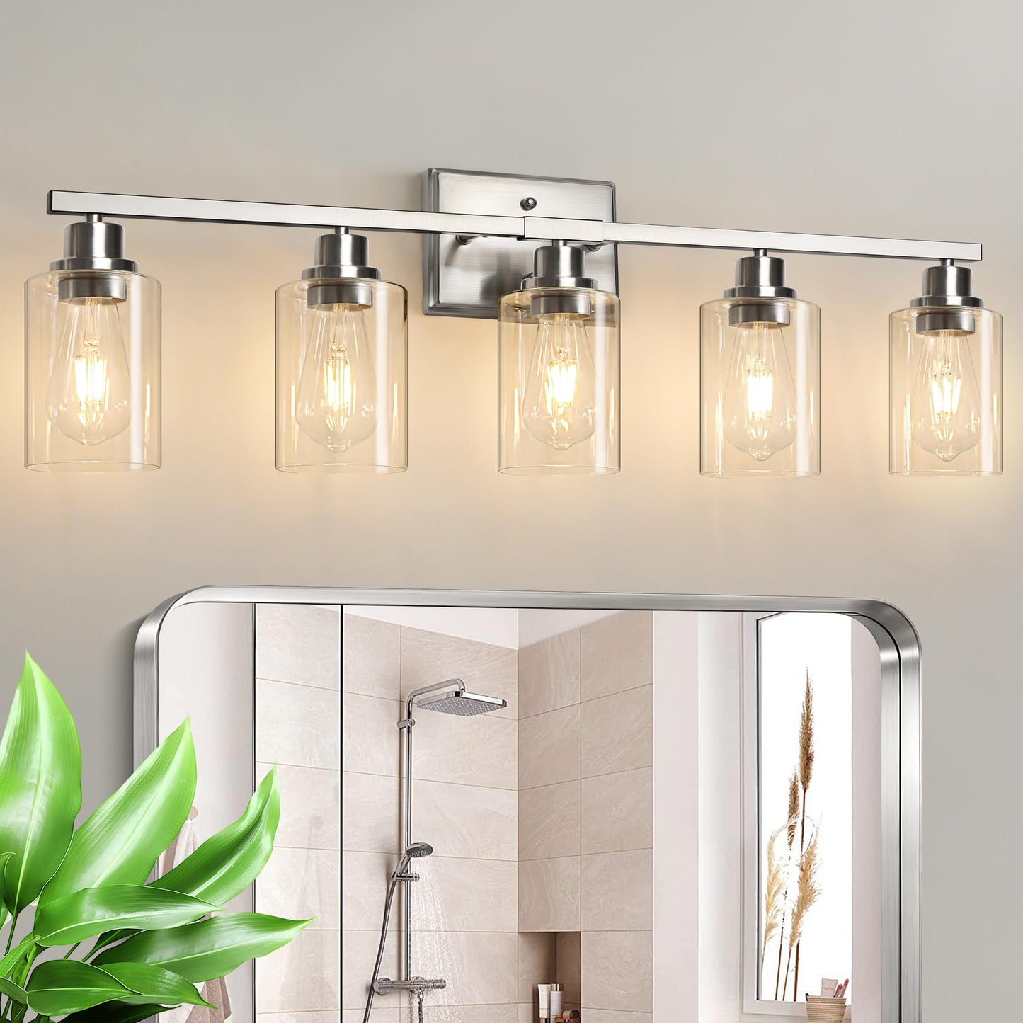 Modern Bathroom Light Fixtures, 4 Light Vanity Lights Over Mirror, Black Wall Lamp with Clear Glass for Living Room Cabinet Bedroom Porch