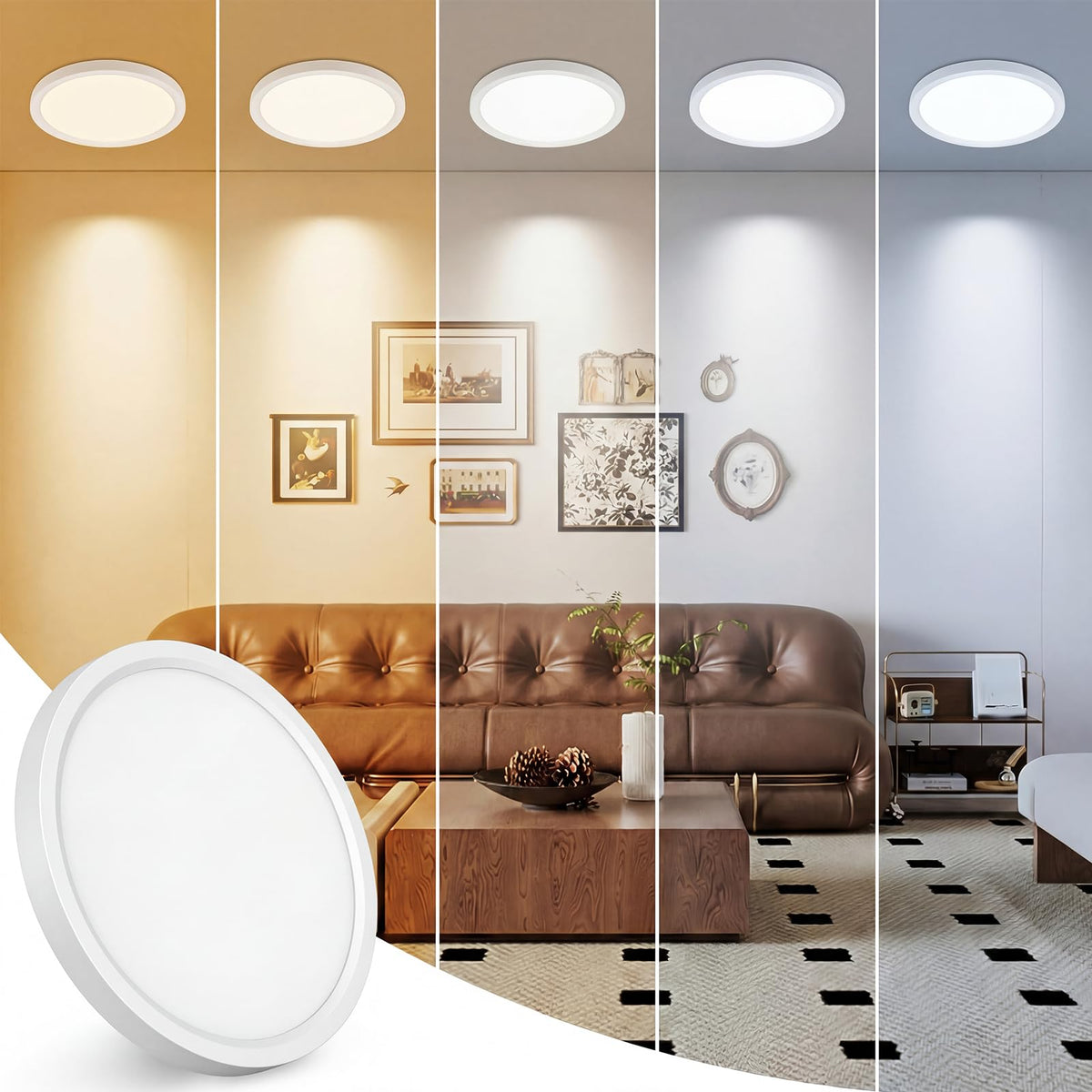 12Inch LED Ceiling Light Flush Mount, 5CCT 3000K-6500K Adjustable Ceiling Light Fixture, 2400LM 24W Bright White Flat Lighting Fixture for Hallway Kitchen Bathroom Bedroom, 6Pack