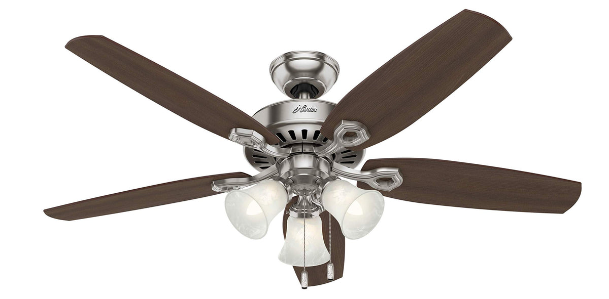 Hunter Builder Plus, Indoor, Ceiling Fan, Pull Chain, 52 inch, New Bronze | with LED Lights, Standard Mount, 5 Blades, For Bedroom, Living Room, Includes Bulbs, 53238