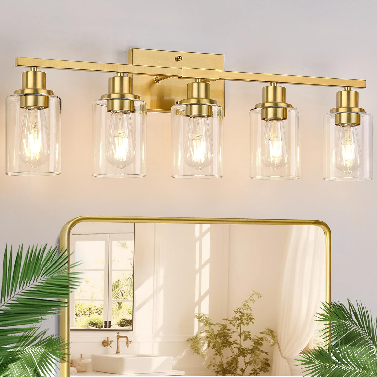 Indoi 4-Light Bathroom Light Fixtures, Matte Black Modern Vanity Lights with Clear Glass Shades, Bathroom Wall Lamp for Mirror Living Room Cabinet Bedroom Porch