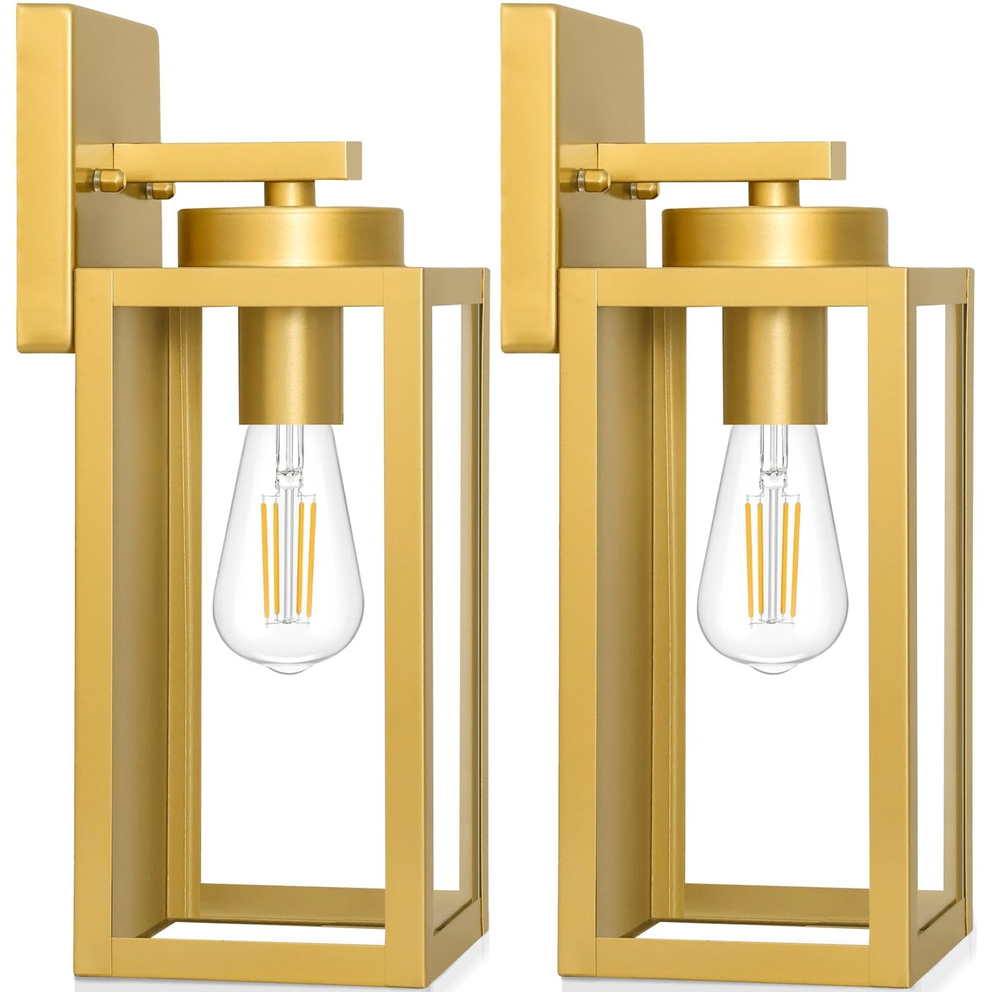 Outdoor Wall Light Fixtures, Modern Black Exterior Wall Lanterns | Waterproof Metal Construction, Rust-resistant, Quick & Easy Installation, Clear Glass Shades & Standard E26 Socket