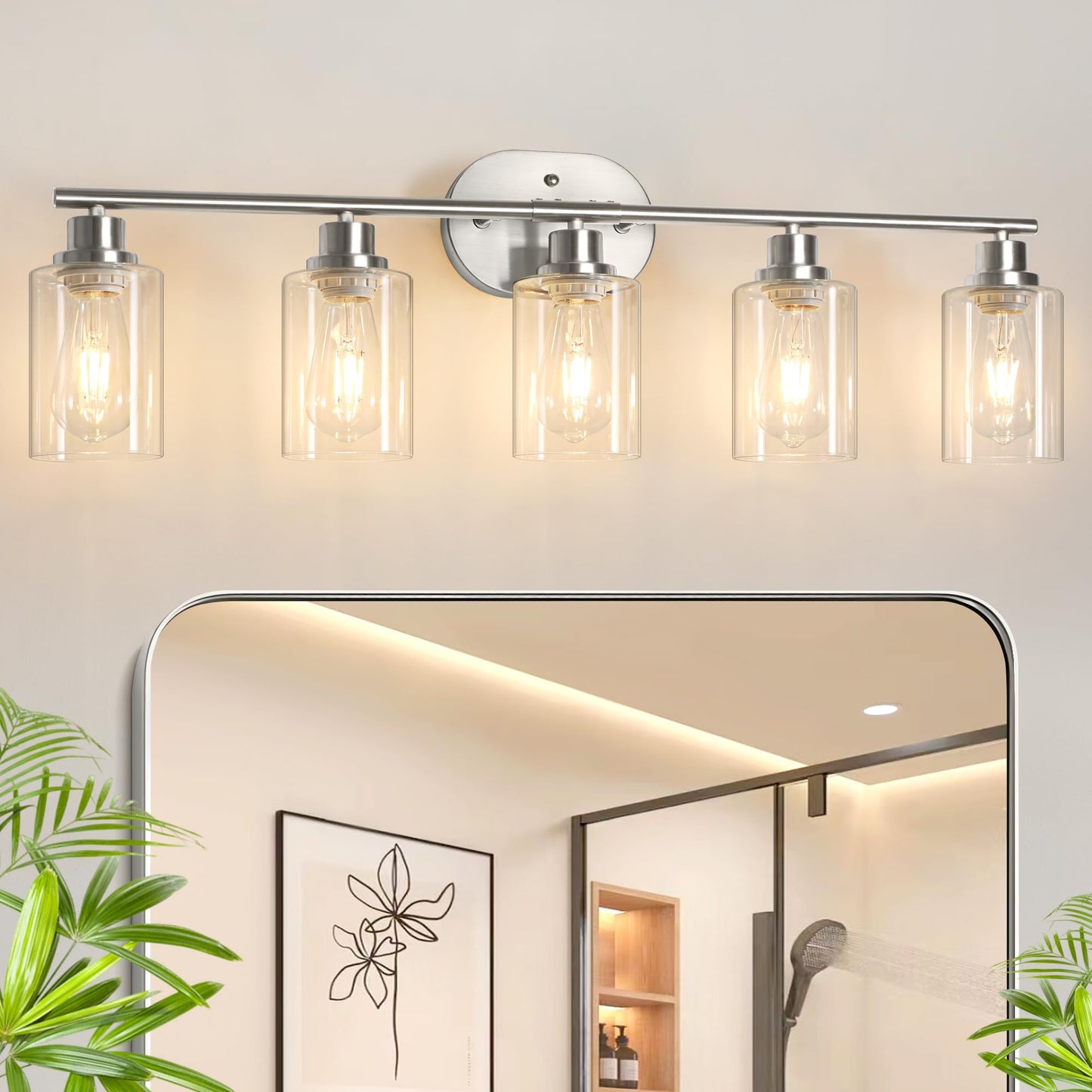 Modern Bathroom Light Fixtures, 3 Light Vanity Lights, Black Wall Lamp with Clear Glass for Bathroom, Mirror, Living Room, Bedroom, Hallway, E26 Base