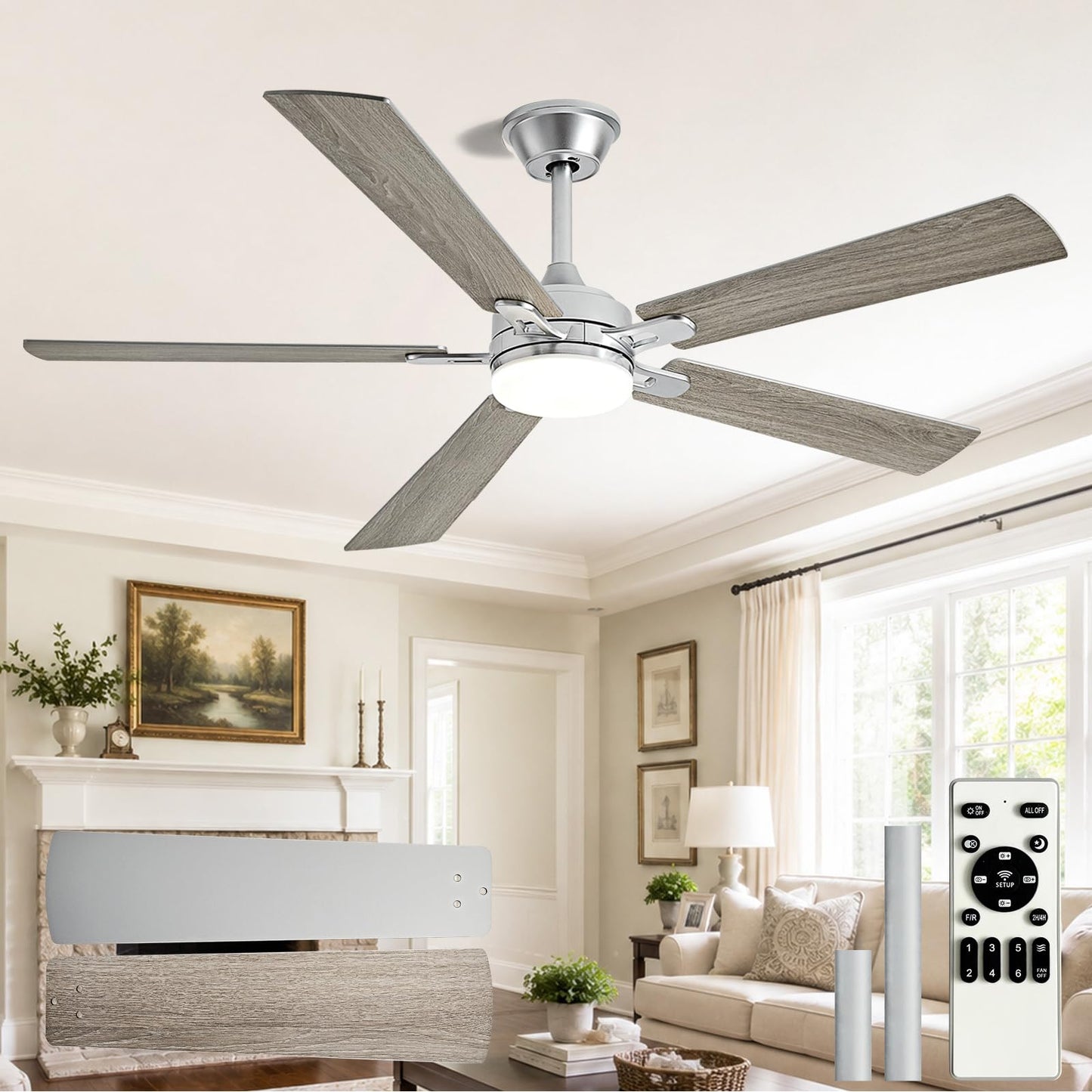 Depuley 52-Inch Ceiling Fan with Light: Black 3 Blade Outdoor Fans for Patios - Dimmable Indoor Fan with Remote Control Fandelier for Living Room Bedroom Porch Quiet Motor Reversible 6 Speed Timer