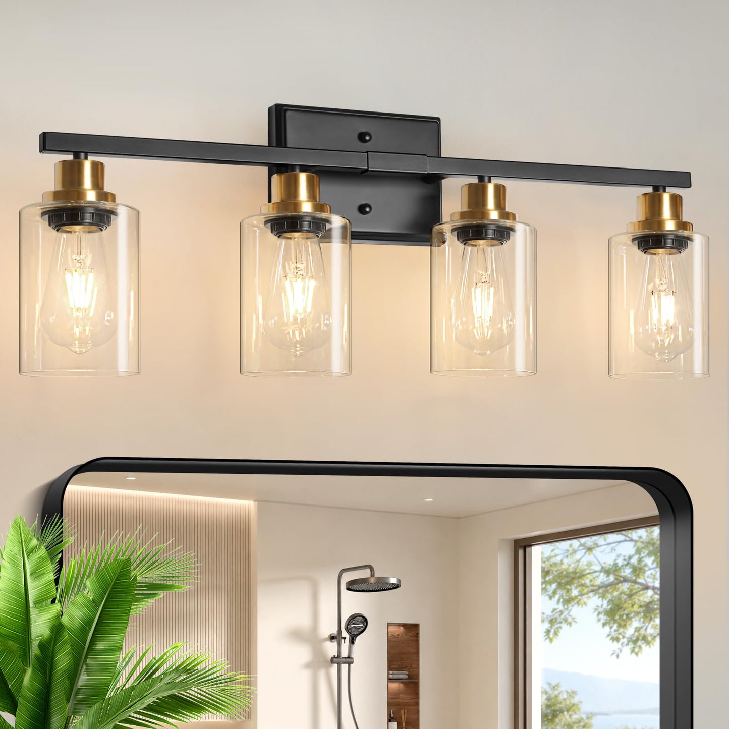 Ascher Bathroom Vanity Light Fixtures, 3 Light Wall Sconces Lighting with Clear Glass Shade, Brushed Nickel Wall Lights for Mirror, Kitchen, Living Room, Gallery, E26 Base (Bulbs Not Included)