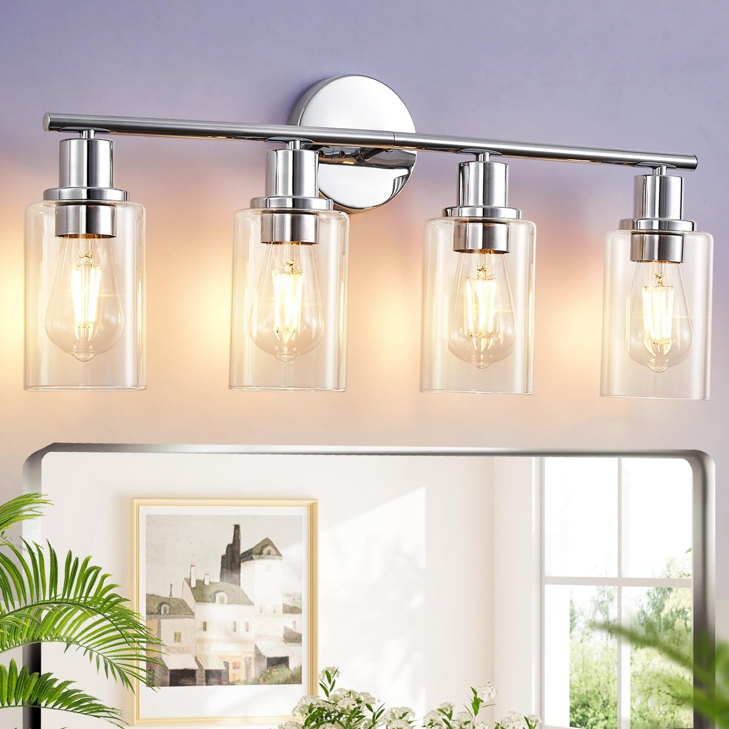 DLLT 3-Light Bathroom Light Fixtures: Set of 2 Black Modern Vanity Lights with Clear Glass Shade - 18.51" Bathroom Wall Lamp for Mirror Kitchen Living Room