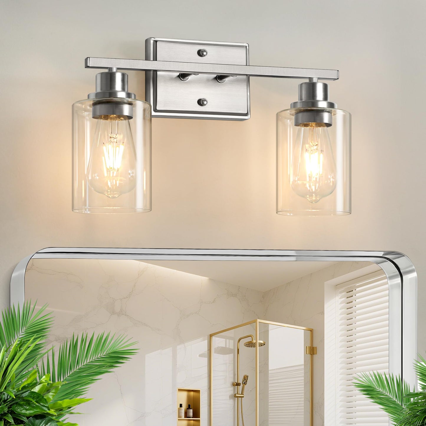 Modern Bathroom Light Fixtures, 4 Light Vanity Lights Over Mirror, Black Wall Lamp with Clear Glass for Living Room Cabinet Bedroom Porch