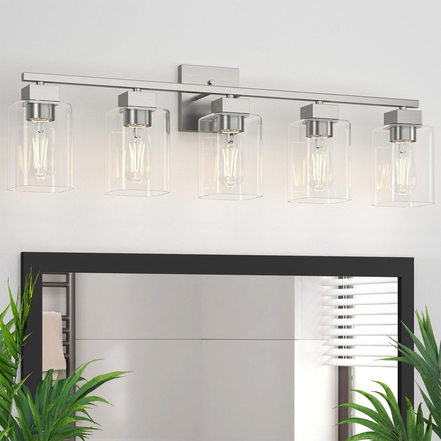 Matte Black Bathroom Vanity Light, 3-Light Vanity Lighting fixtures Over Mirror, Square Design & UL Certification, Wall Sconces with Clear Glass Shades, E26 Socket (Bulbs Not Included)