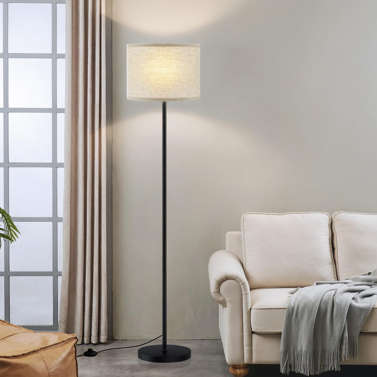 Modern Floor Lamp Simple Design with White Shade & Foot Pedal Switch | 60" Black Floor Lamp(Without Bulb), Tall Lamps for Living Room Bedroom Office Dining Room Kitchen
