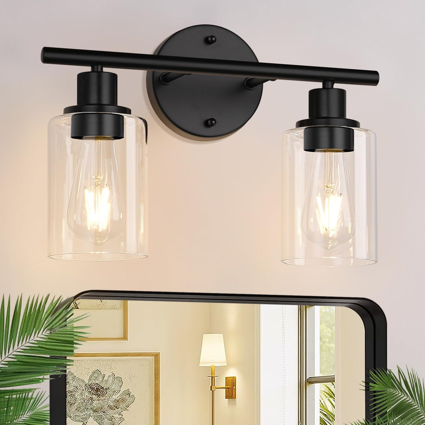 Zarbitta 3-Light Bathroom Light Fixtures, Brushed Nickel Vanity Light, Farmhouse Wall Lights with Clear Glass Shade, Bathroom Wall Lamp for Mirror Kitchen Bedroom Hallway Living Room Hallway Cabinet